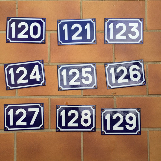 Vintage French Enamel House Numbers Blue White Street Door Signs 120 121 123 127 Unbranded