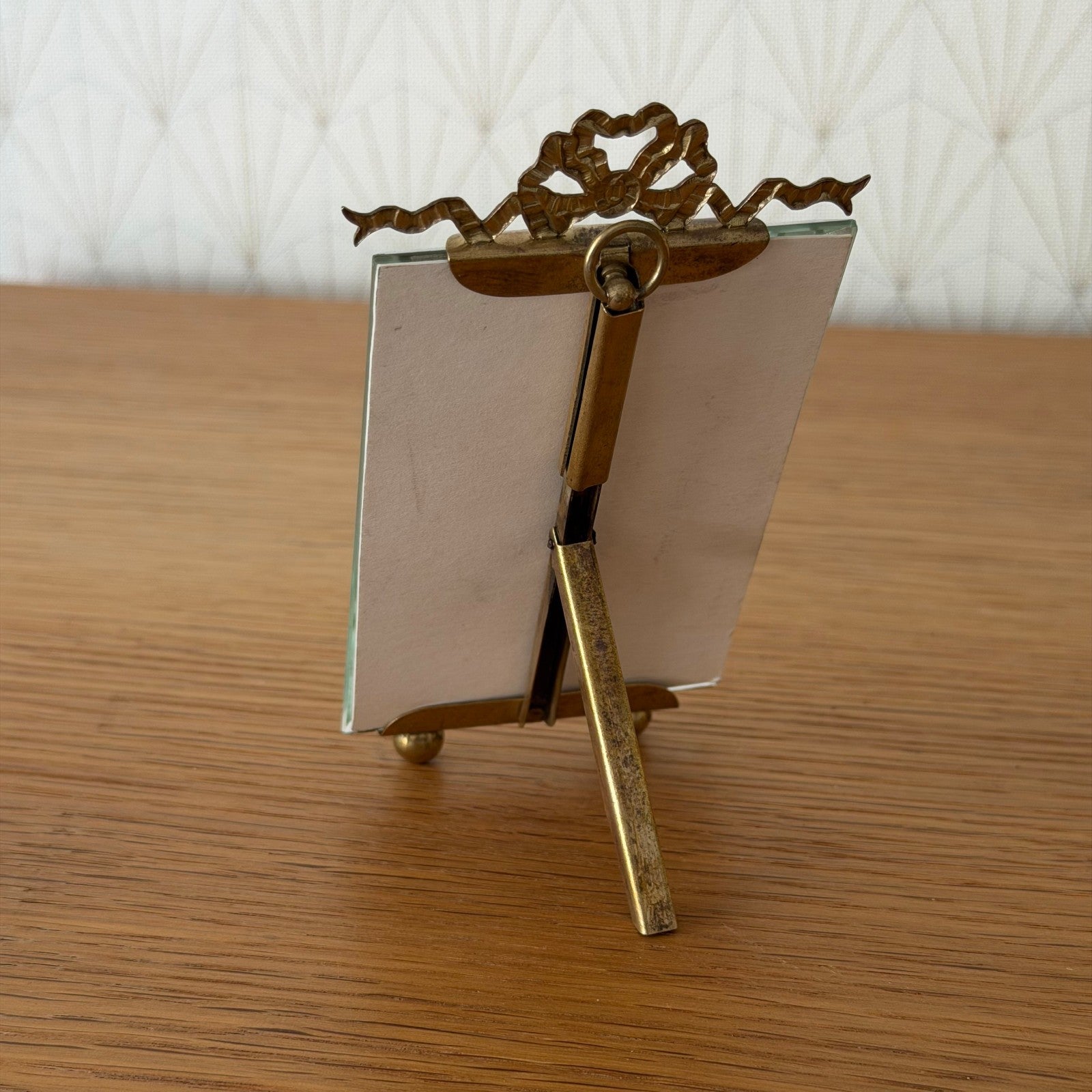 French Vintage Brass Photo Frame Ribbon Bow Beveled Glass Standing 27062613 Fleamarketfrance