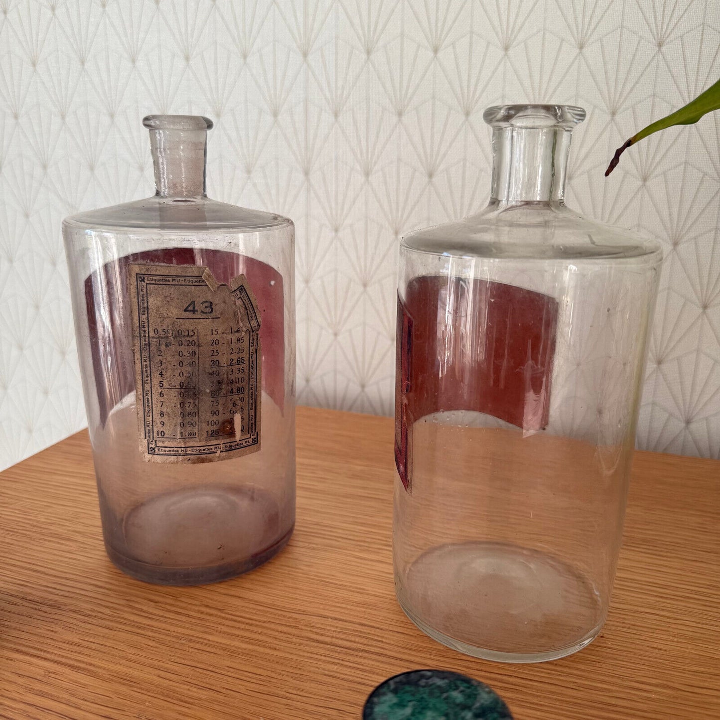 Set of 2 19c. Clear Glass antique French Apothecary Pharmacy Jar Cortex 1901251 - Fleamarketfrance