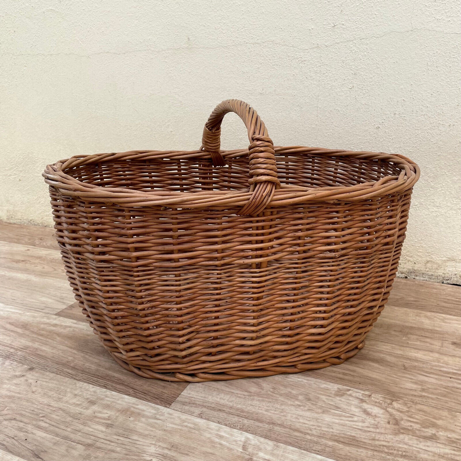 French Wicker Basket market fruits Chic Vintage Woven Rattan 2303252 Fleamarketfrance