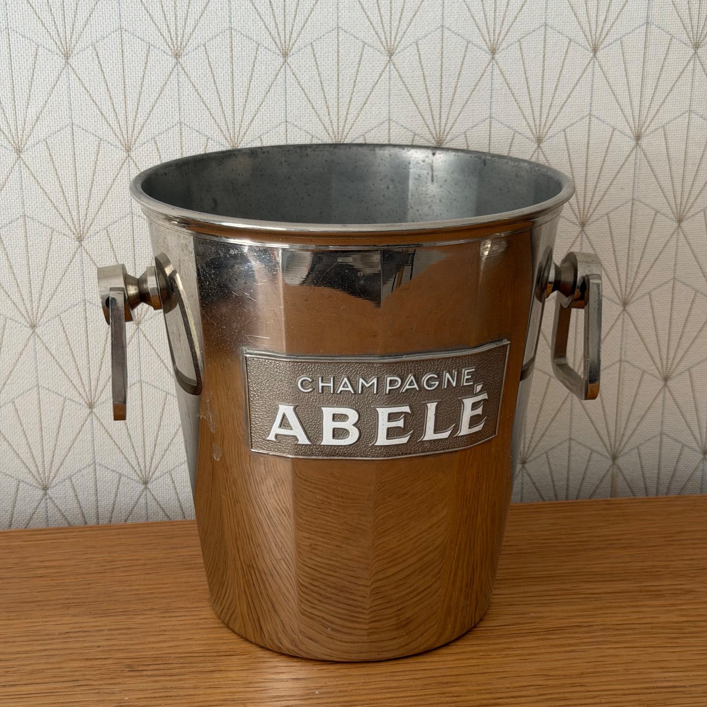 French ABELE ice bucket interior showing polished steel, top-down view