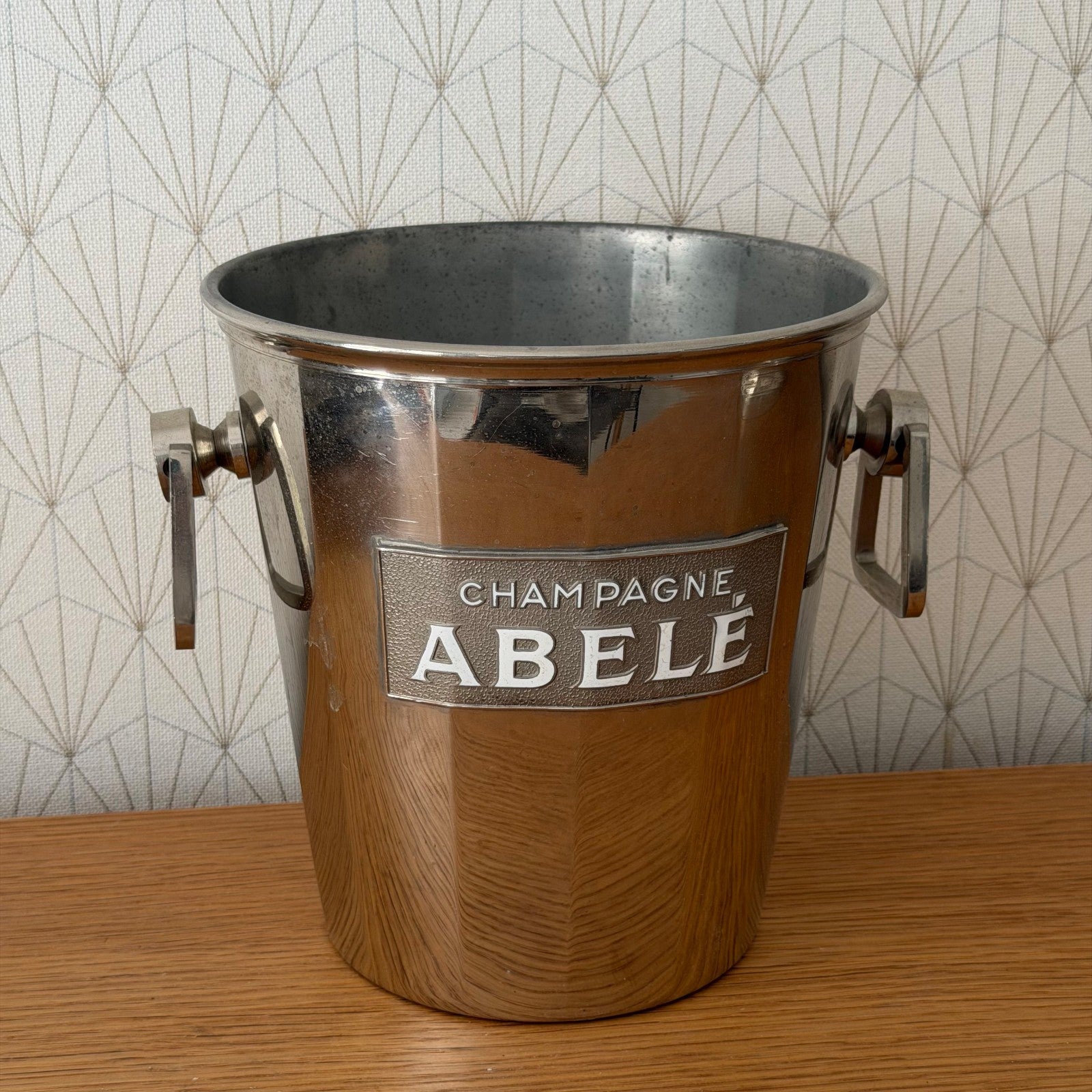 French ABELE ice bucket interior showing polished steel, top-down view