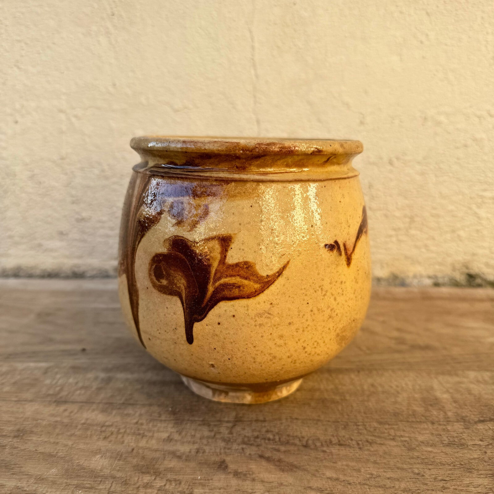 HANDMADE GLAZED BROWN YELLOW ANTIQUE FRENCH HONEY POT TERRACOTTA 1202256 Unmarked