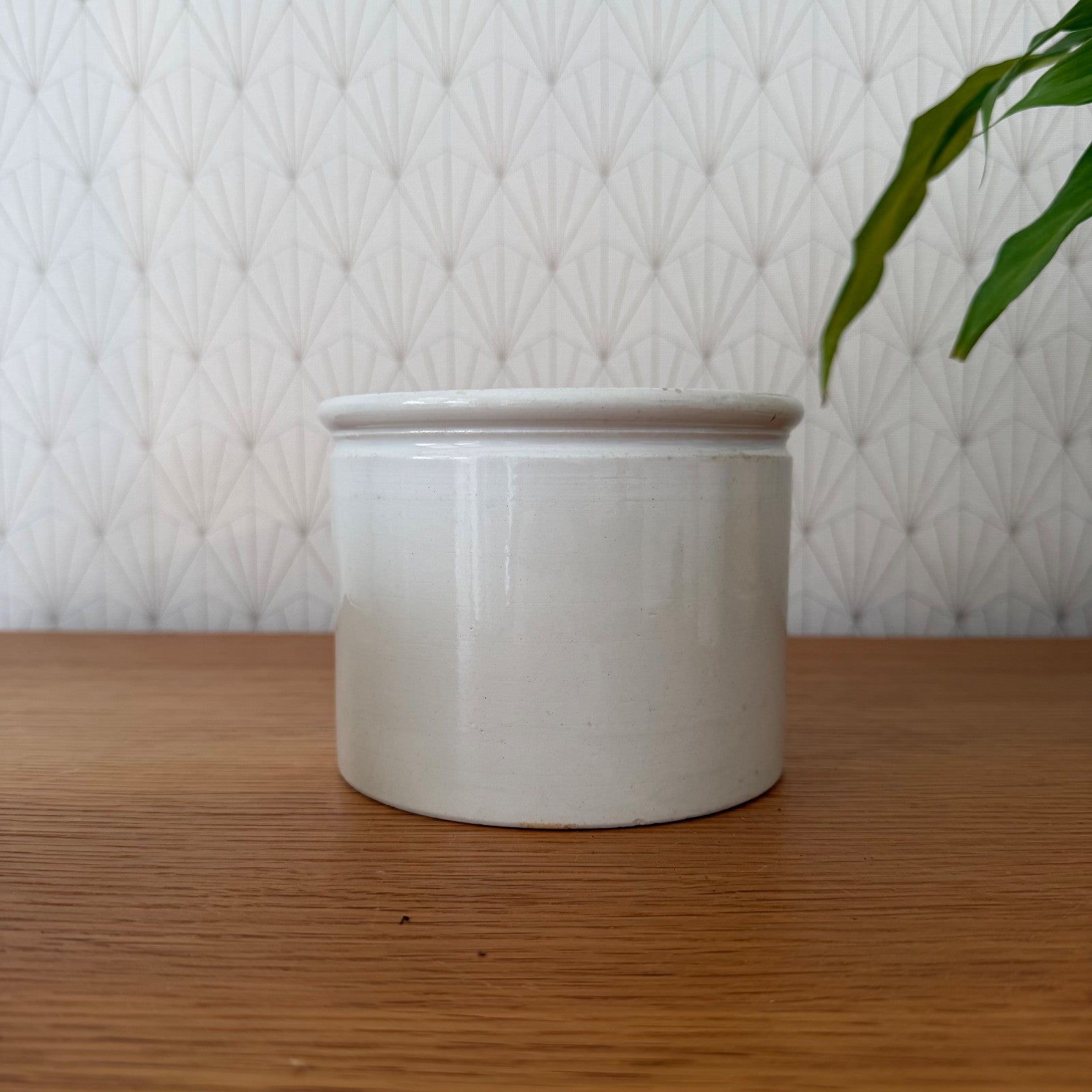 French Stoneware Crock White Confit Jam Pot 5.25" Vintage Kitchen 1602254 Unmarked