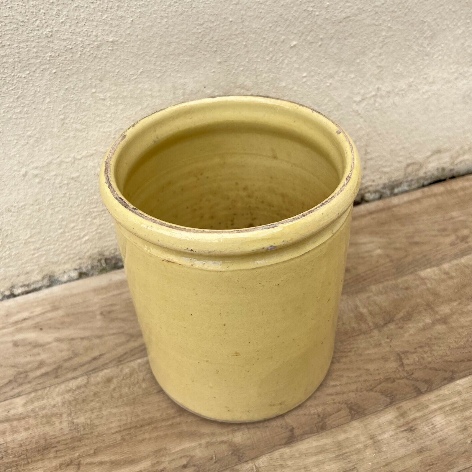 HANDMADE GLAZED YELLOW ANTIQUE FRENCH CONFIT POT TERRACOTTA 8 1/2" 22042227 - Fleamarketfrance