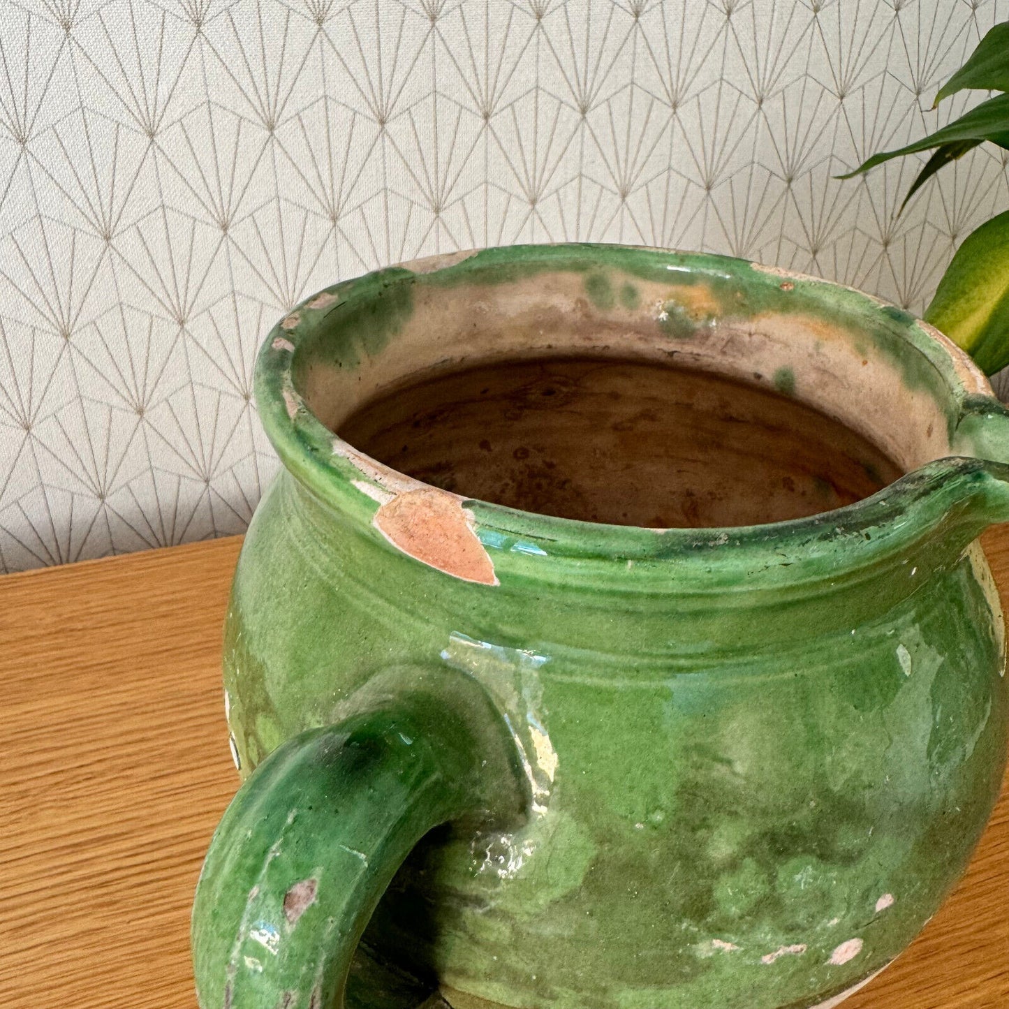 Green HANDMADE GLAZED POTERY TERRACOTA ANTIQUE FRENCH POT VASE PITCHER 13042413 - Fleamarketfrance