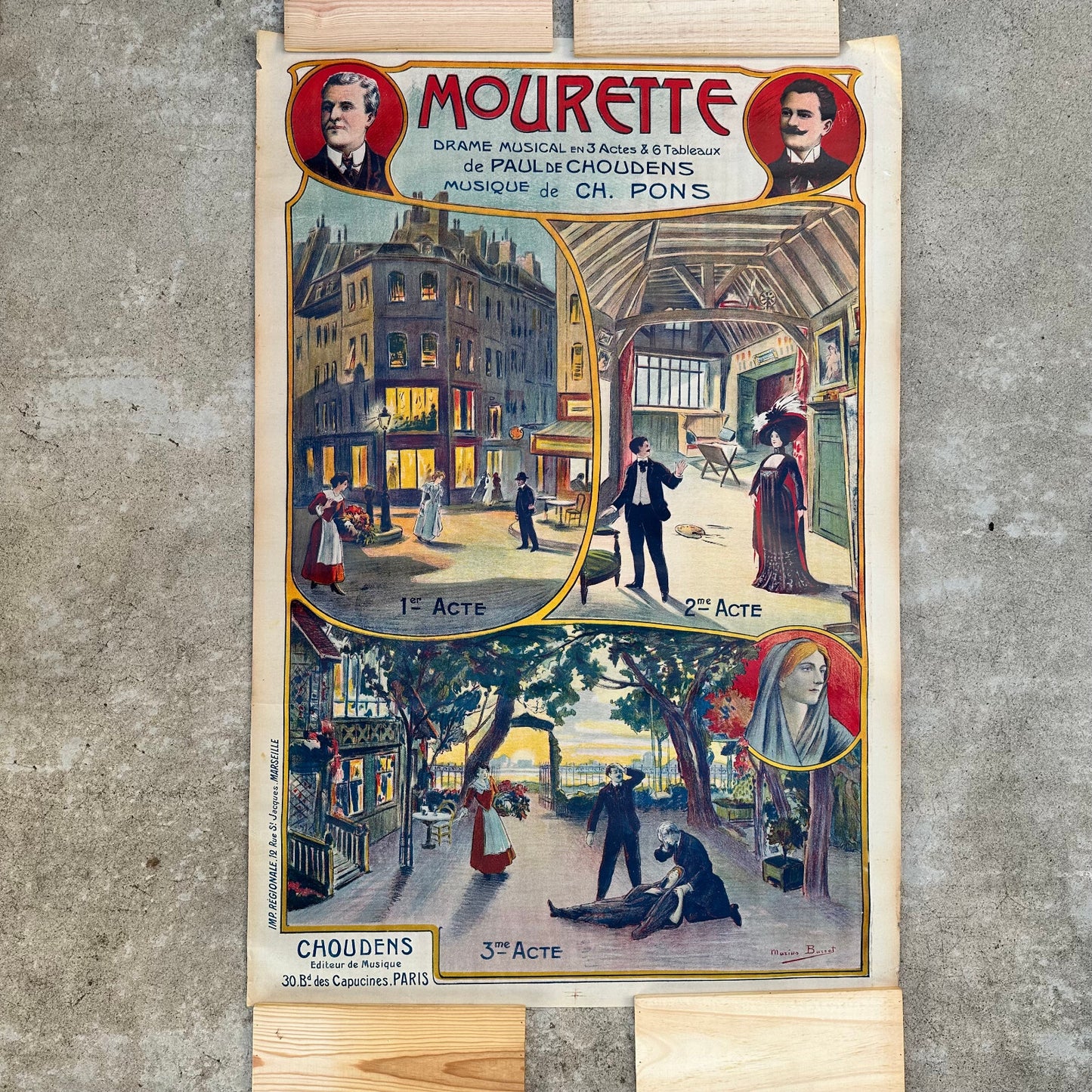 Antique French Theater Poster MOURETTE Musical Drama Belle Epoque 07092316 Fleamarketfrance