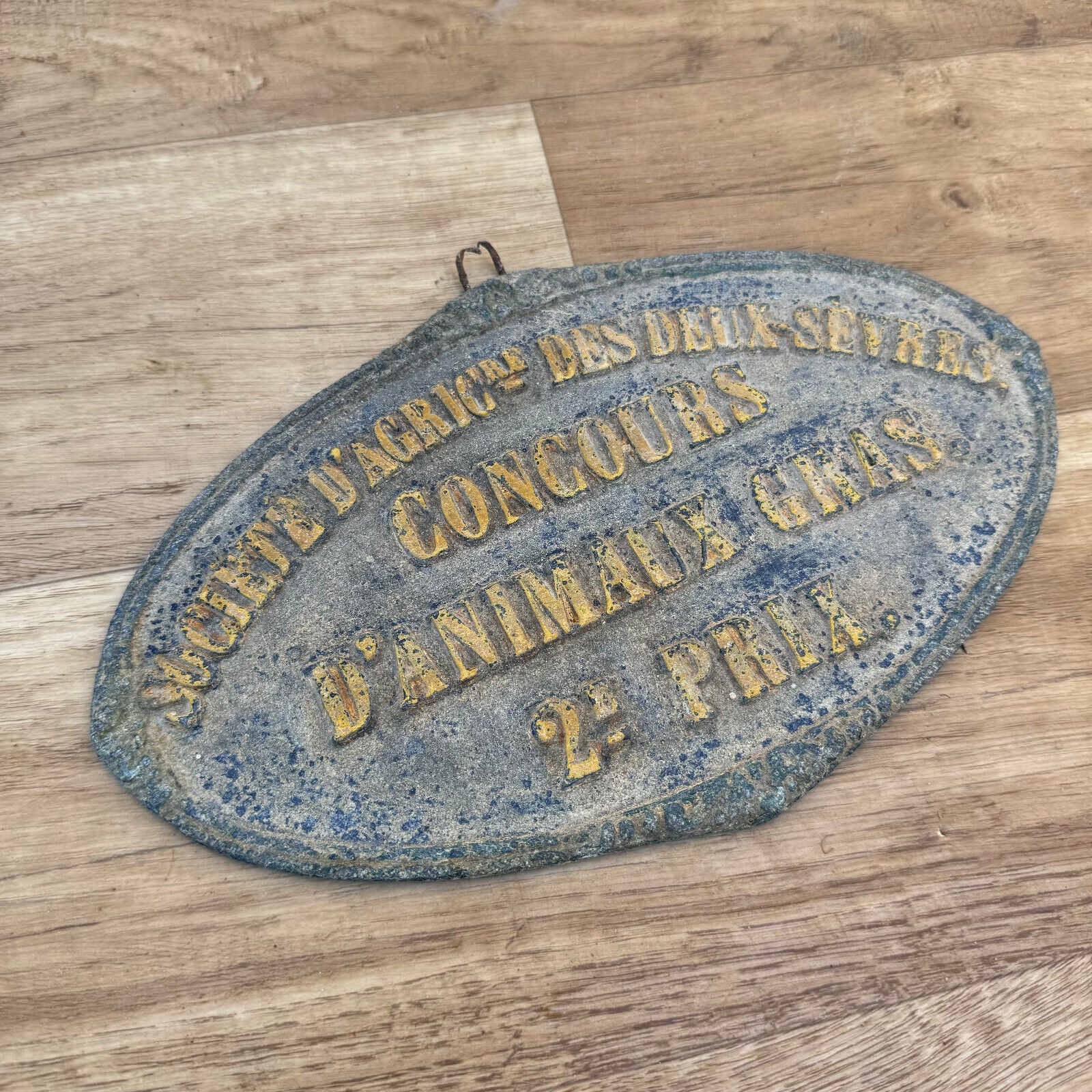 FRENCH VINTAGE AGRICULTURE PLAQUE TROPHY AWARD ANIMALS PRIZE SIGN 19th 2507249 - Fleamarketfrance