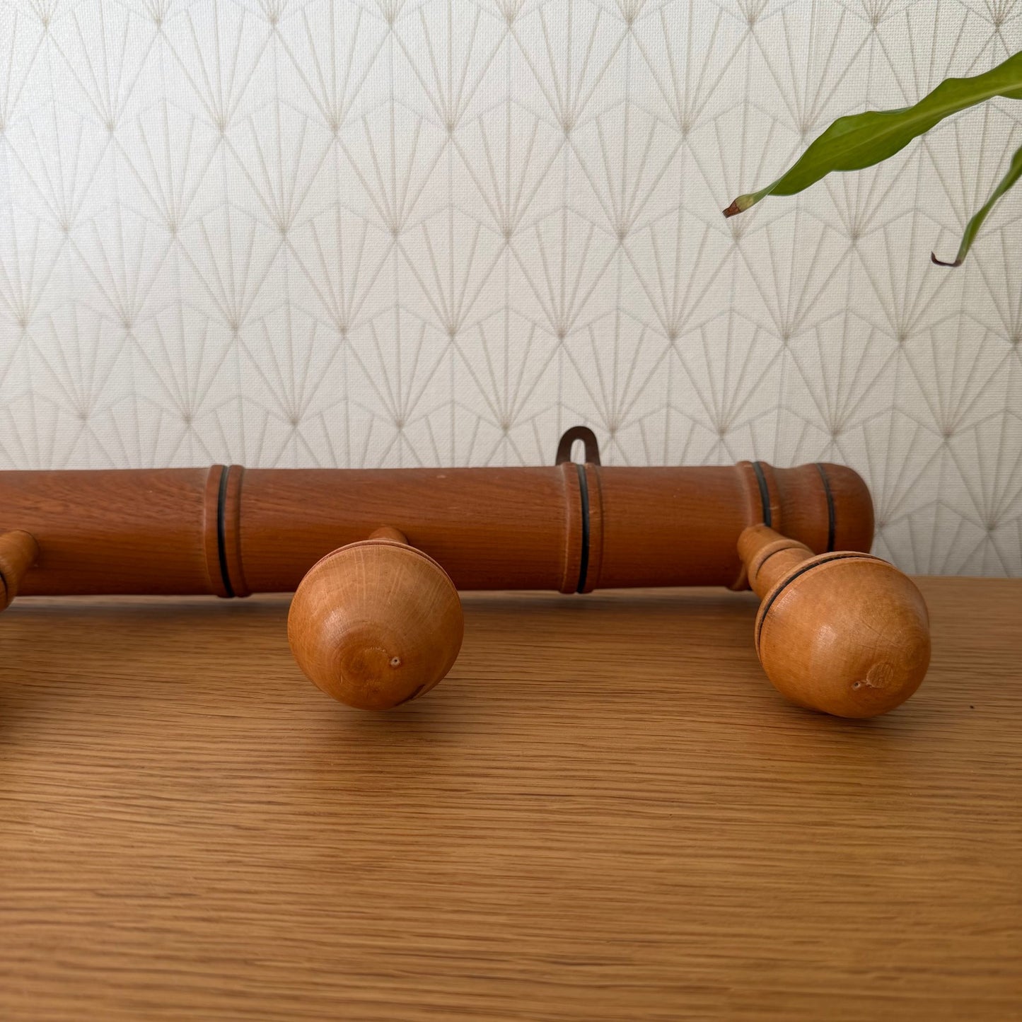 Antique Wooden French Coat Hook Hat 5 Pegs Hanger Faux Bamboo rack 2409252