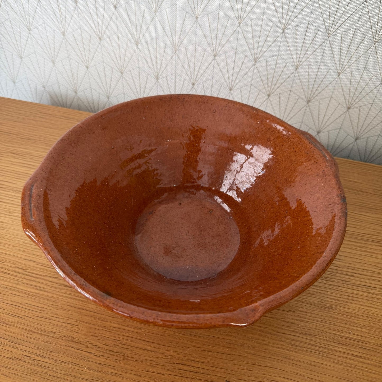 Vintage French Terracotta Glazed Rustic Pottery Mixing Tian Bowl 14072612