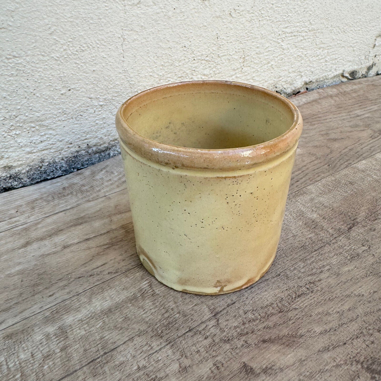 HANDMADE GLAZED YELLOW ANTIQUE FRENCH JAM CONFIT POT TERRACOTTA  0410236 - Fleamarketfrance