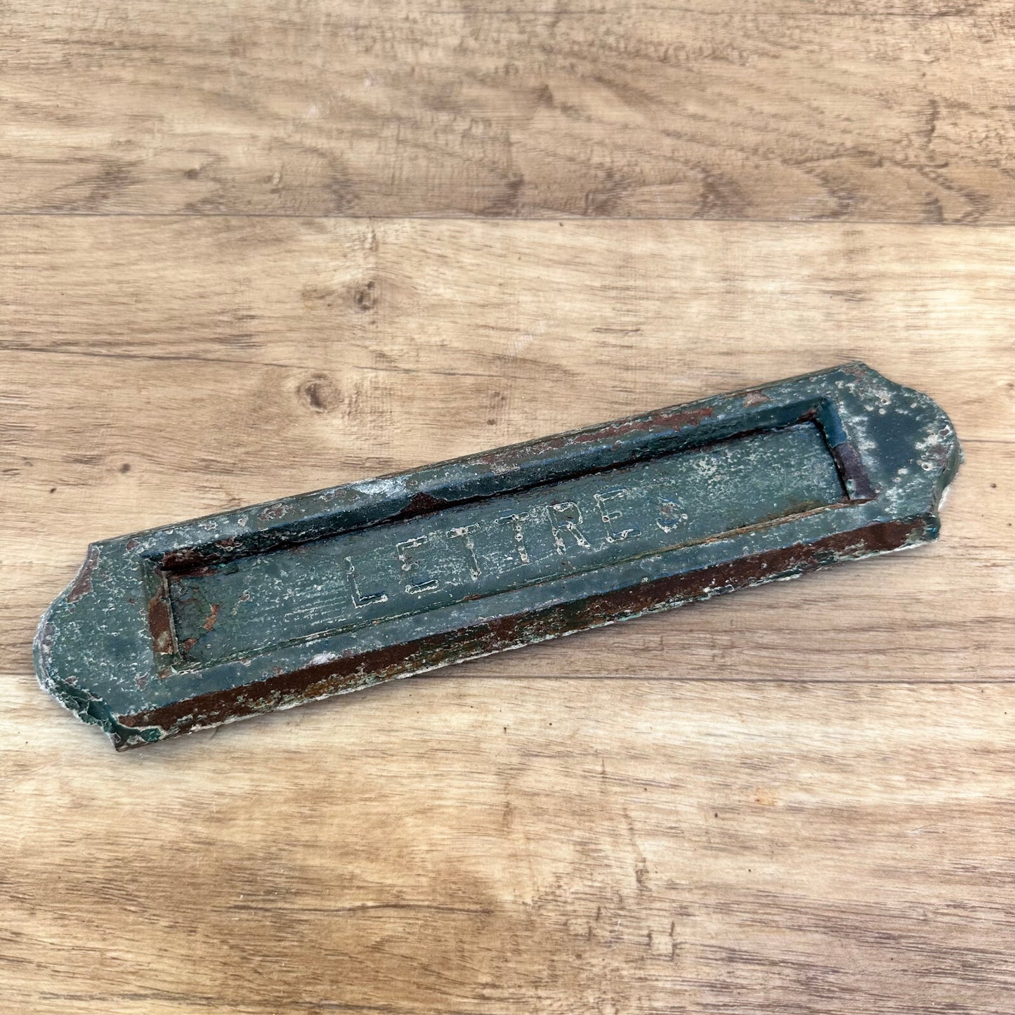 Vintage French Door Letterbox Cast Iron Mail Slot Green Paint 2109232 Unbranded
