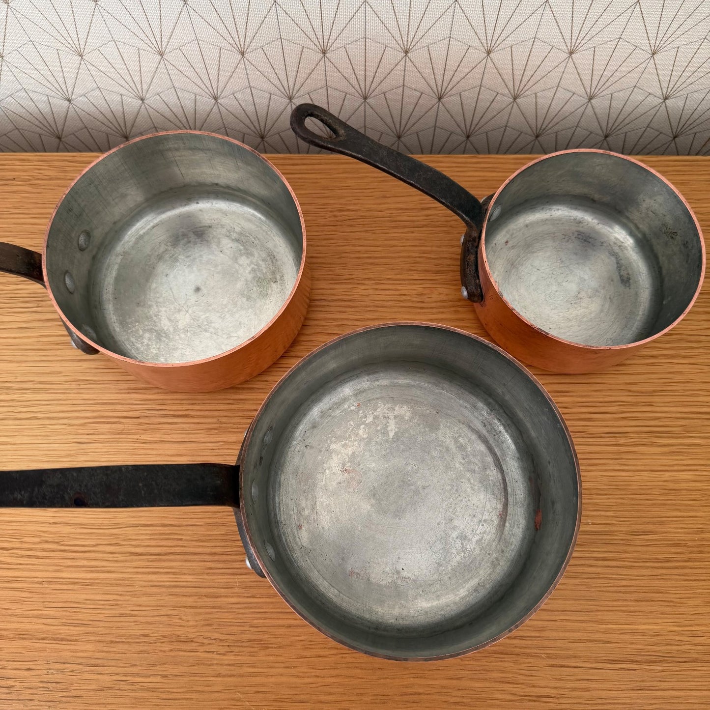 French Copper Pans Set Tin Lined Vintage Hammered Cookware 1302261 Unbranded