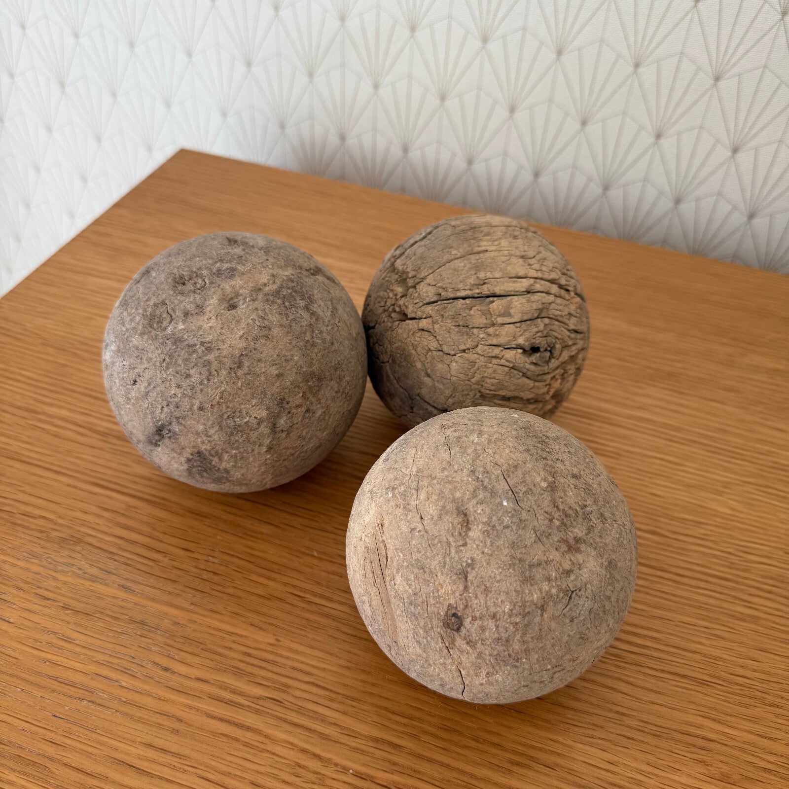French Wooden Balls Antique Primitive Farmhouse Decor Set of 3 09022511 Unbranded