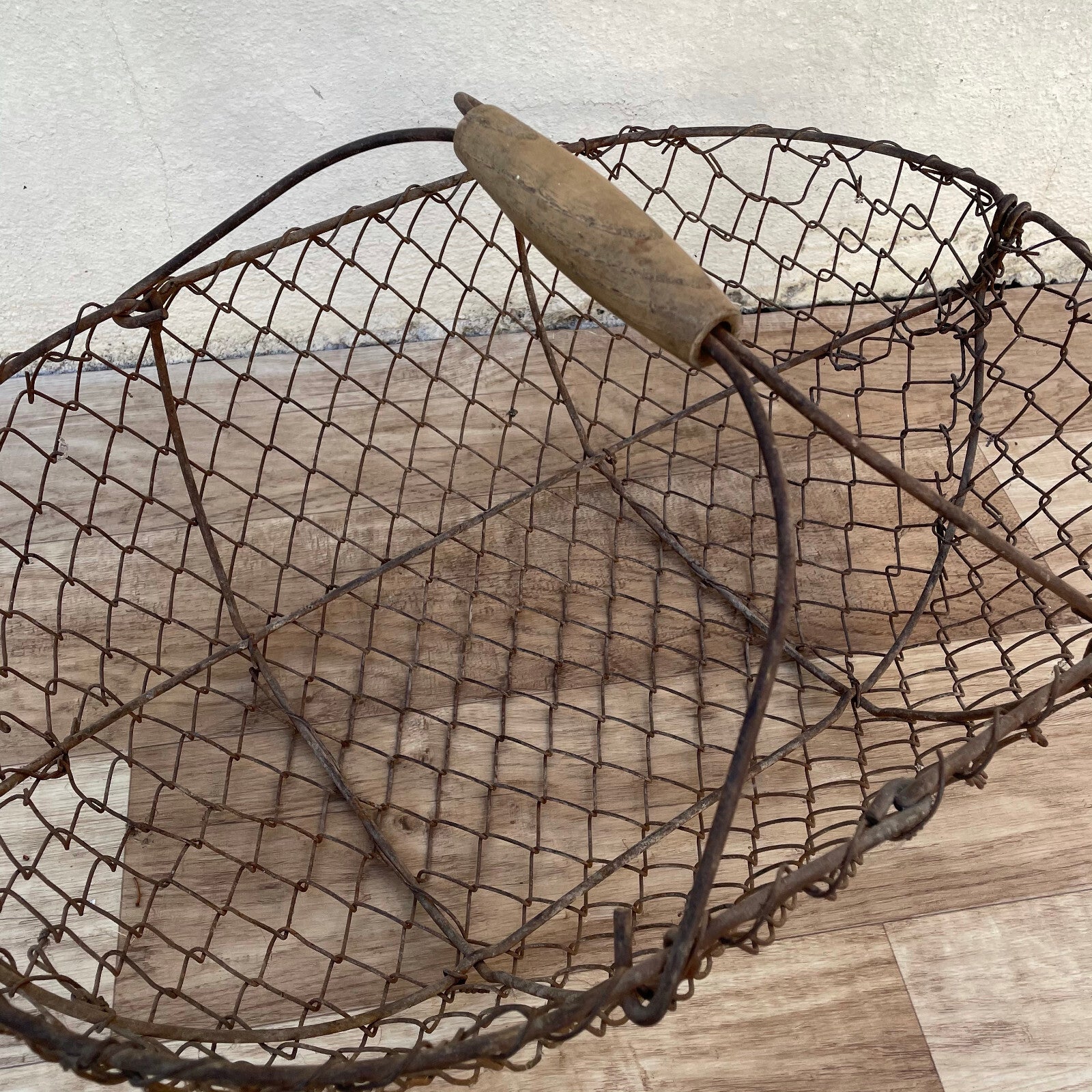 French Wire Market Basket Wood Handle Vintage Garden Vegetable 1604252 Fleamarketfrance