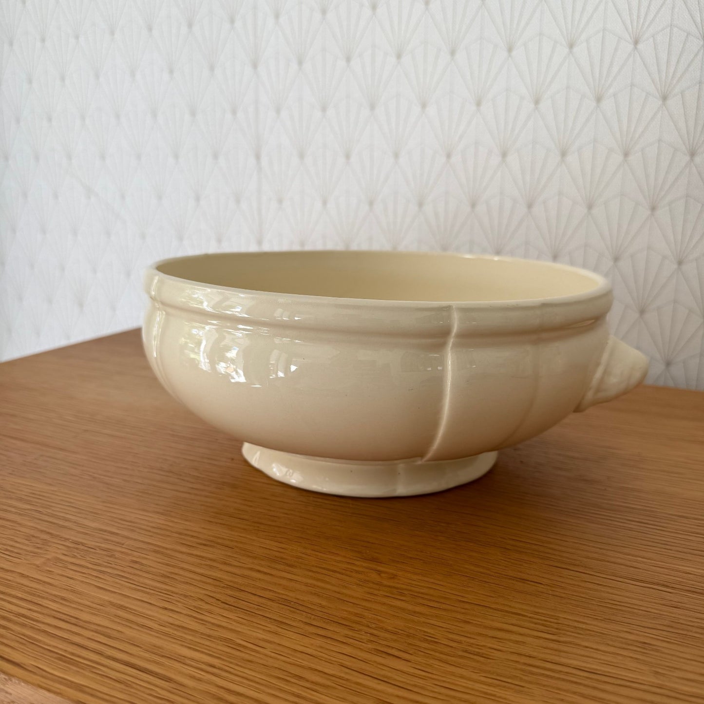 French Vintage Tureen Sarreguemines Digoin Cream Ceramic Soup Bowl 1310255 Sarreguemines Digoin