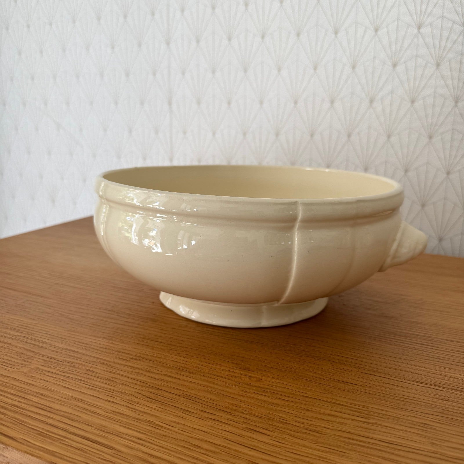French Vintage Tureen Sarreguemines Digoin Cream Ceramic Soup Bowl 1310255 Sarreguemines Digoin