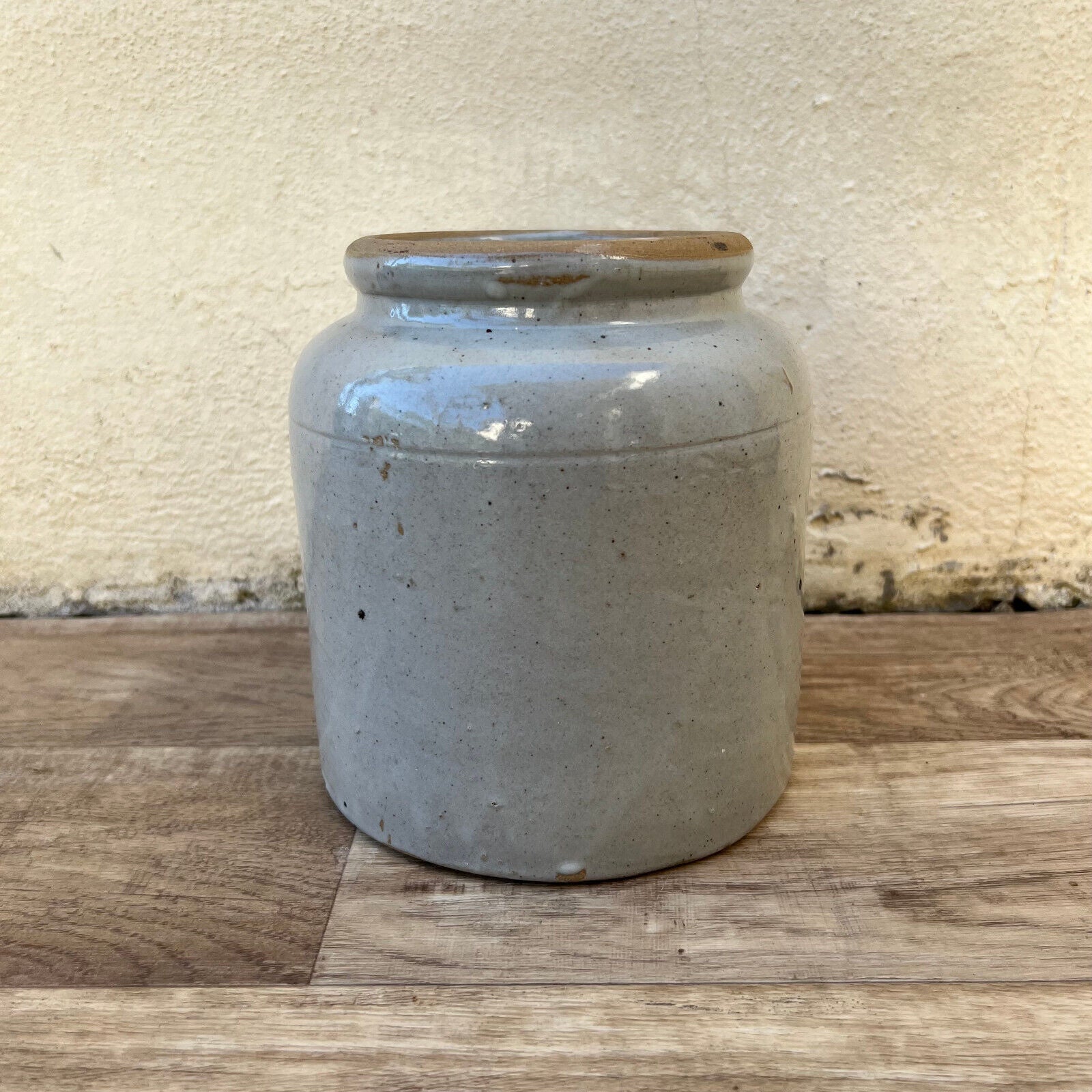 HANDMADE GLAZED GREY ANTIQUE FRENCH CONFIT POT STONEWARE 2007227 - Fleamarketfrance