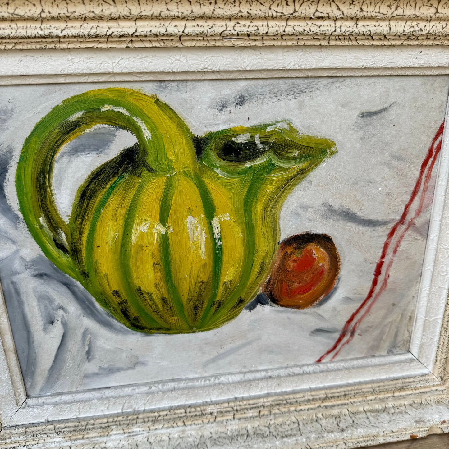 French Still Life Oil Painting Green Pitcher Canvas Vintage Art 23022413 Fleamarketfrance