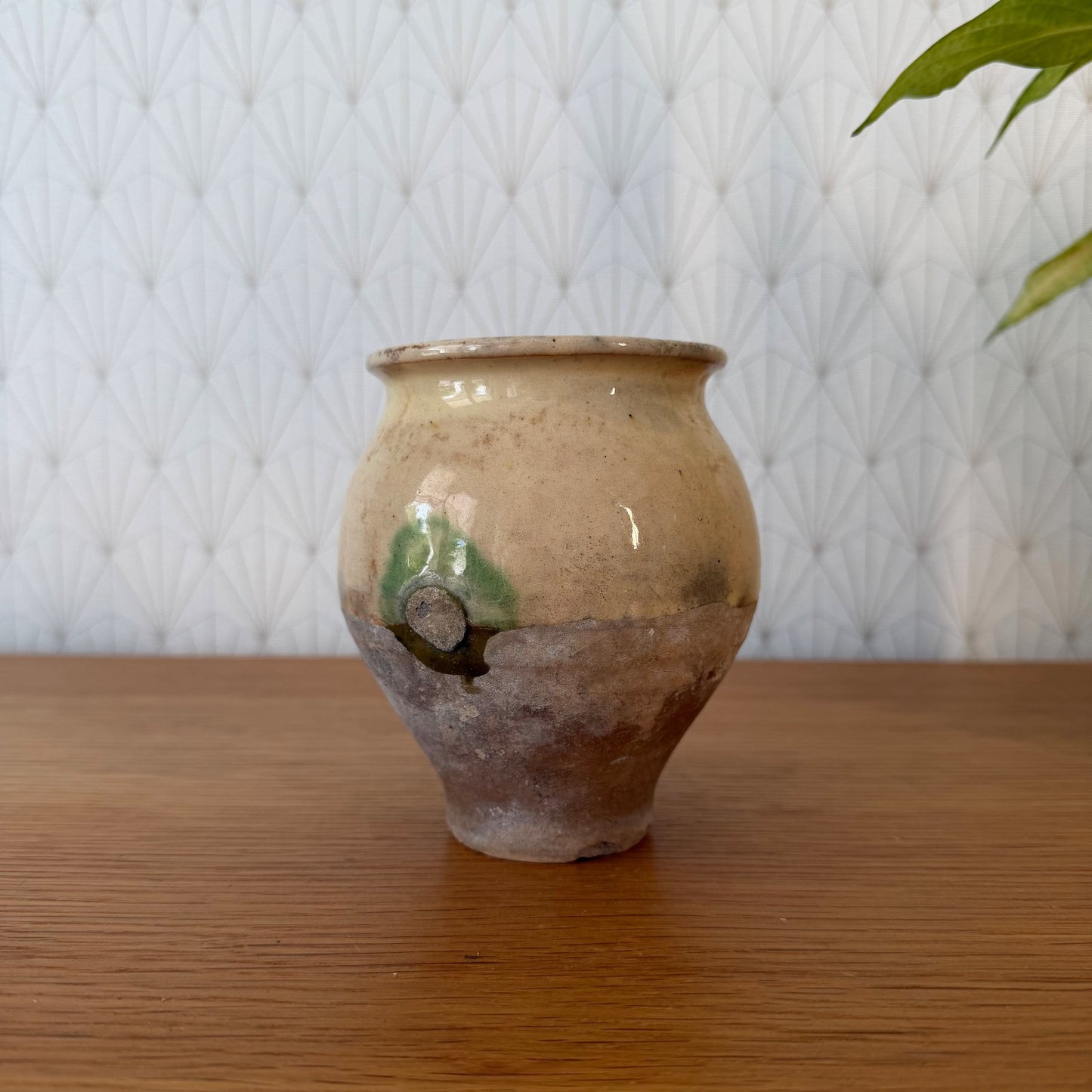 Vintage French Honey Pot Glazed Terracotta Amber Yellow Rustic 1006262 Unmarked