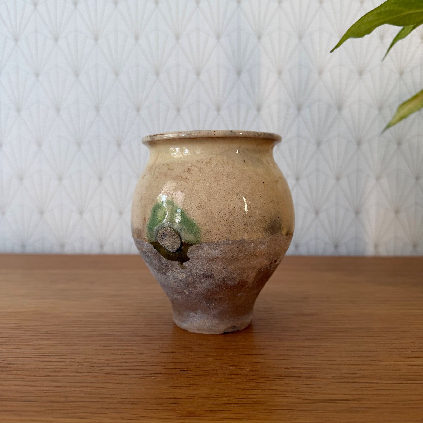 Vintage French Honey Pot Glazed Terracotta Amber Yellow Rustic 1006262 Unmarked