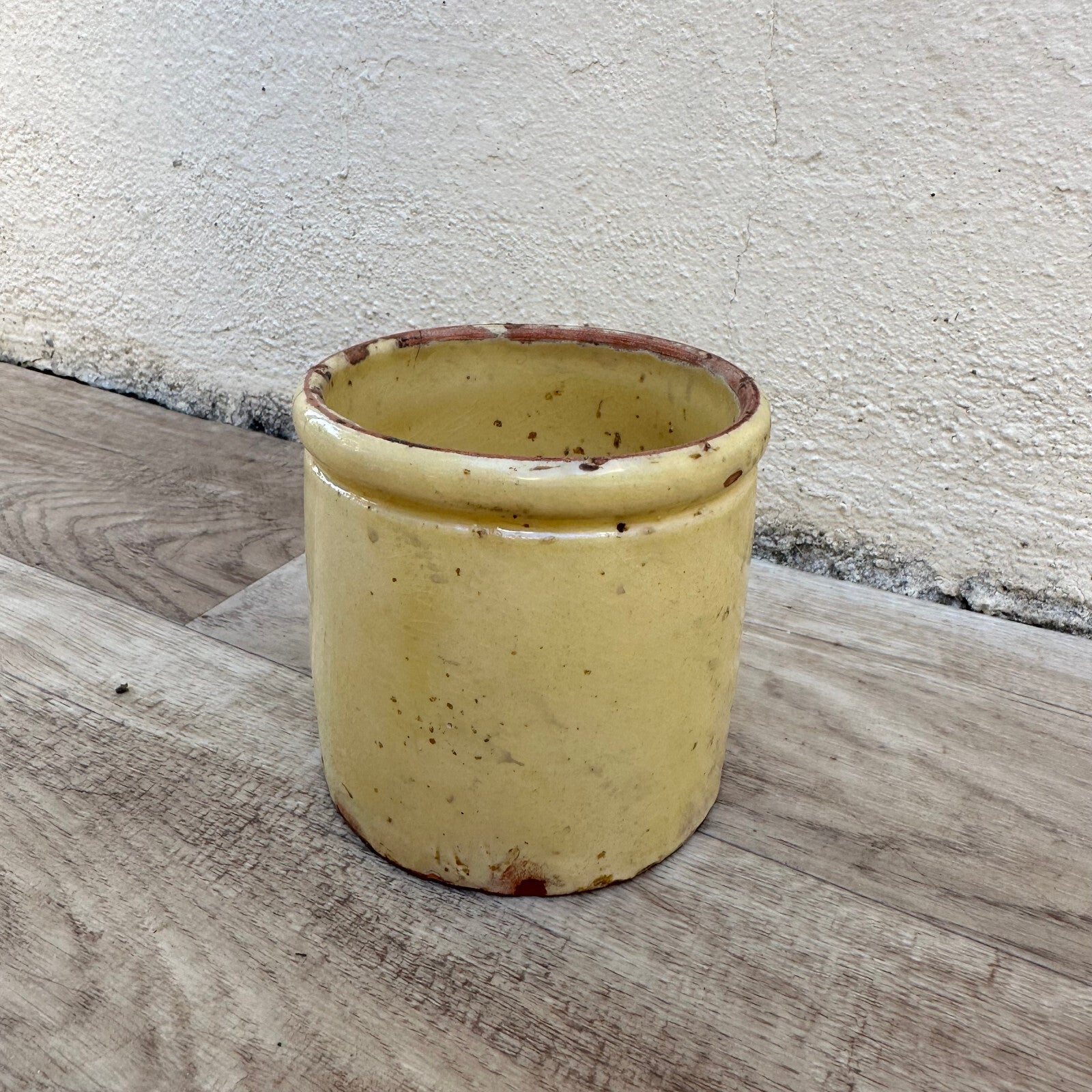 Antique French Jam Pot Yellow Terracotta Handmade Pottery 0703252 Unmarked