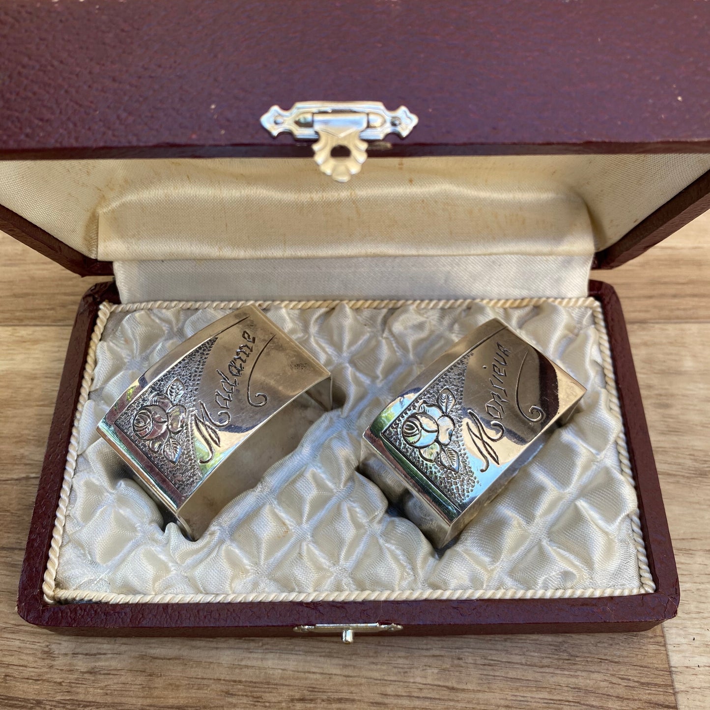 French Silver Napkin Rings Monsieur Madame Boxed Set 1950s 2903255 Fleamarketfrance