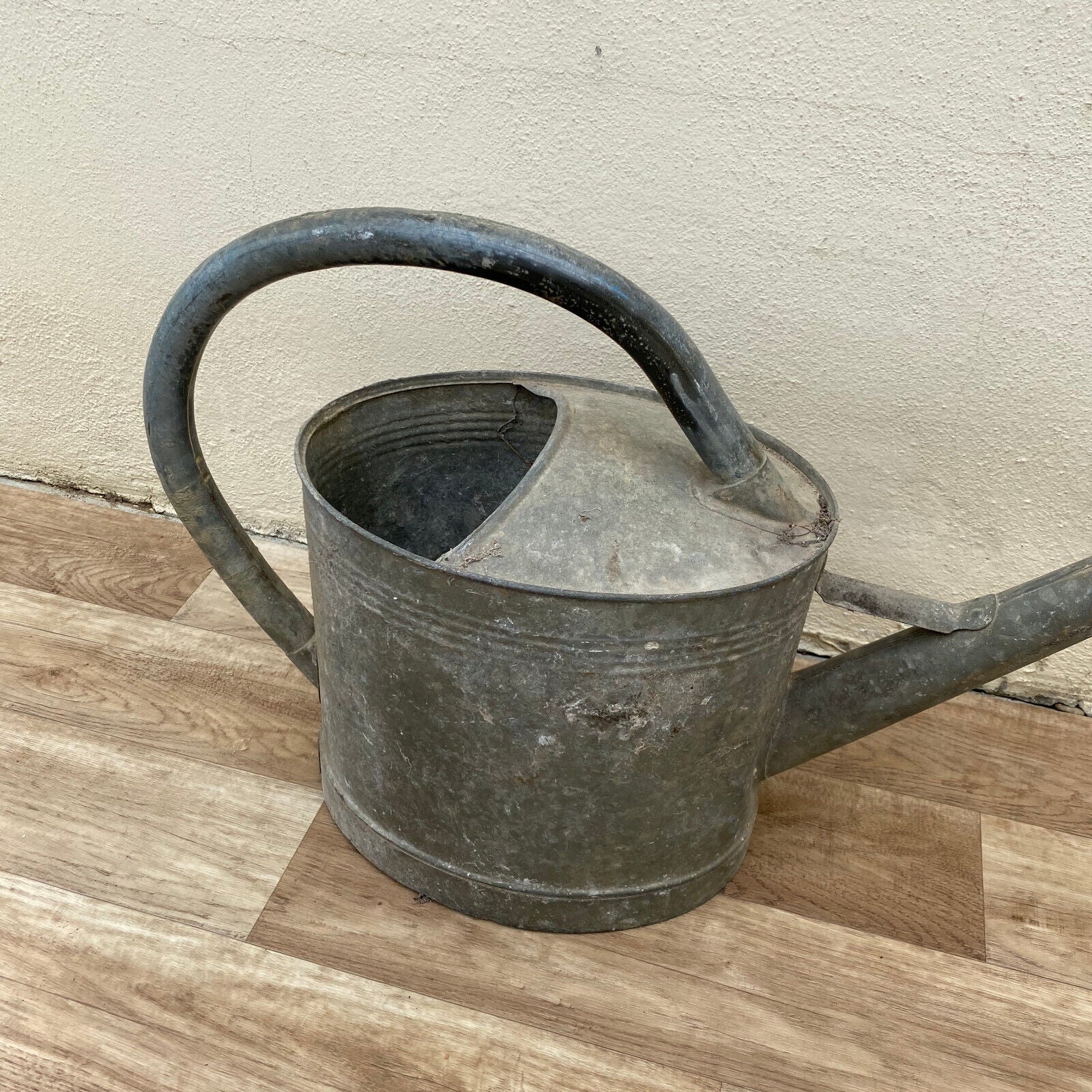 Vintage French Galvanized Zinc Metal Watering Can w/ a Large Loop Handle 0502251 - Fleamarketfrance