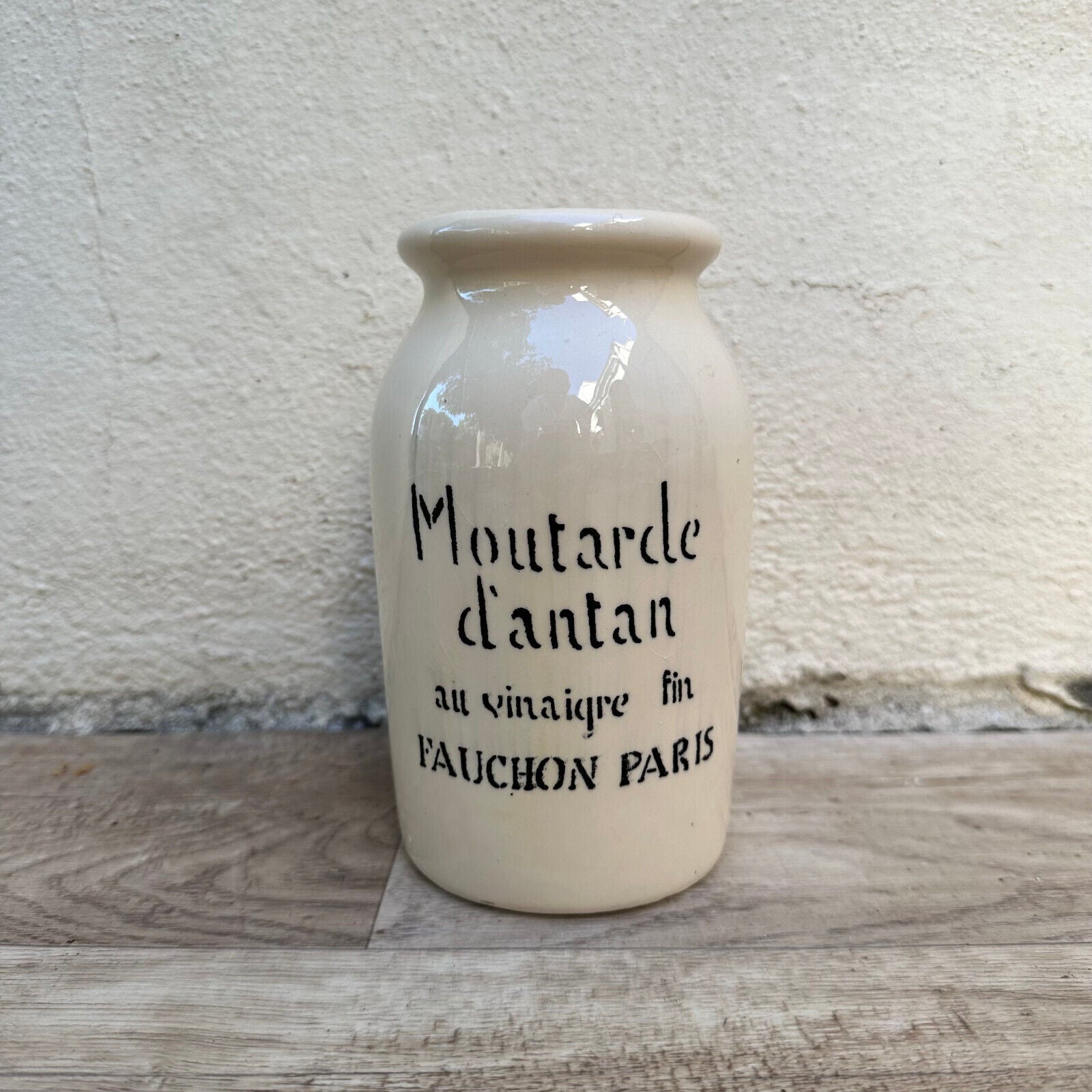 HANDMADE GLAZED GREY FRENCH MUSTARD POT DIJON STONEWARE PARIS FAUCHON 02112310 - Fleamarketfrance