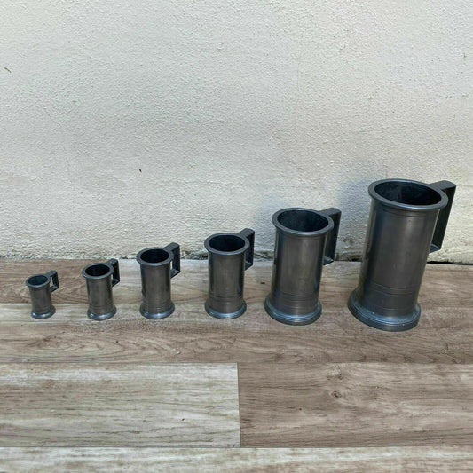 French Pewter Measures Set 6 Vintage Tin Liquid Pitchers Kitchen 0410199 Does Not Apply