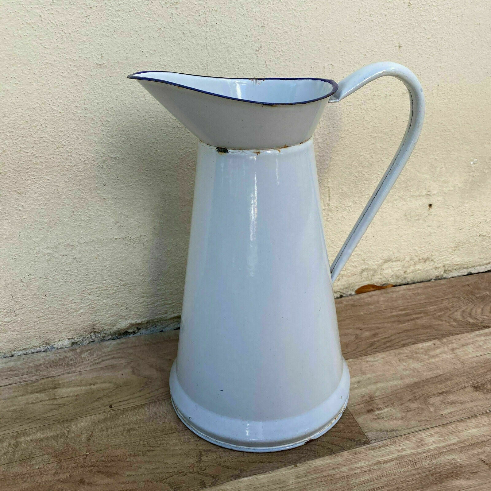 Vintage French Enamel pitcher jug water enameled white great condition 30012117 - Fleamarketfrance