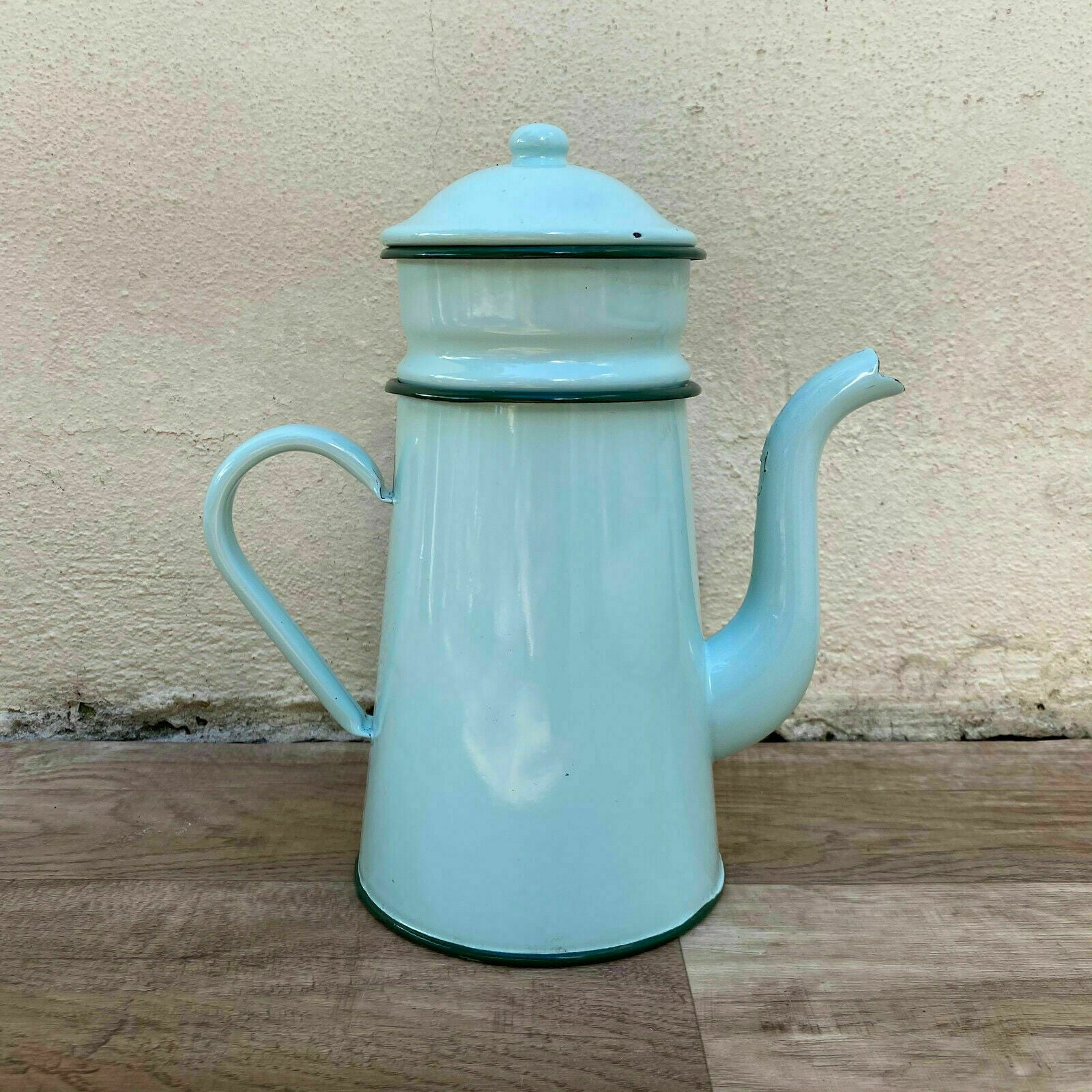 Vintage French Enamel Coffee Pot Blue JAPY Enamelware Farmhouse 2808213 Fleamarketfrance