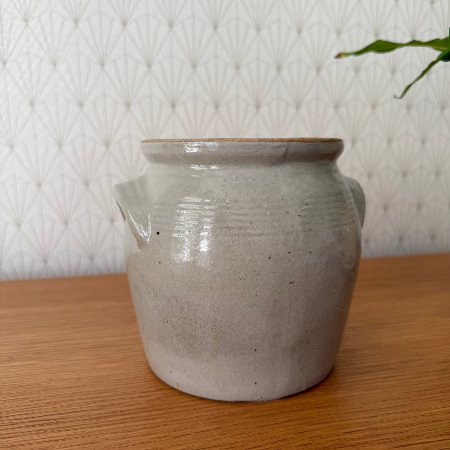 Handmade Glazed Grey Vintage French Confit Grease Pot Stoneware  1707254