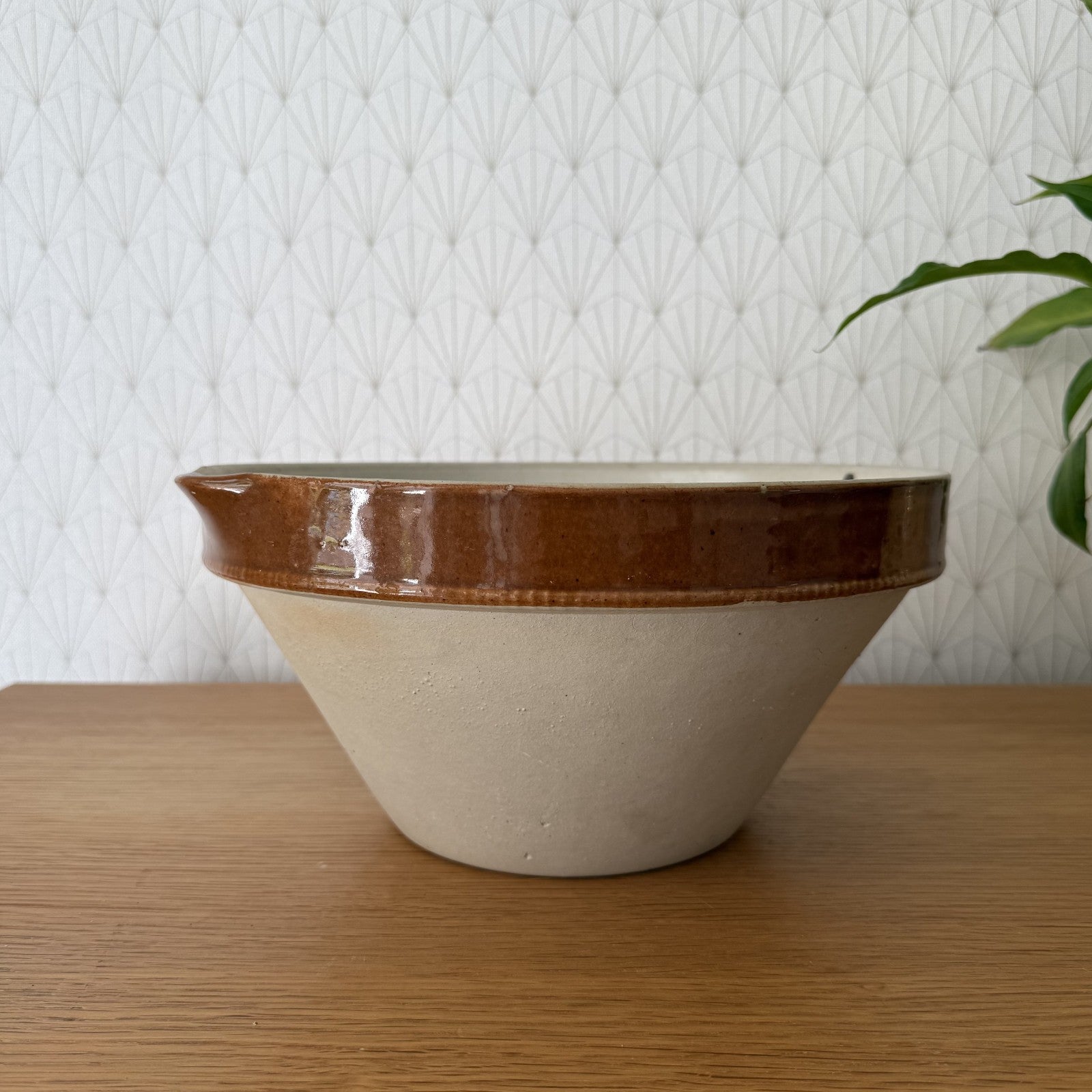 French Stoneware Mixing Bowl Brown Cream Vintage Tian Kitchen 11" 0409255 Fleamarketfrance : French vintage and antique decor
