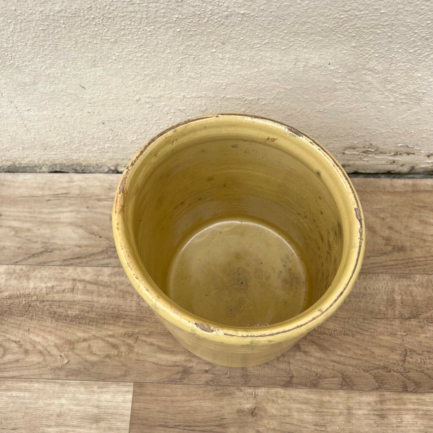 Antique French Confit Pot Yellow Glazed Terracotta Handmade 8.5" 22042223 Unmarked