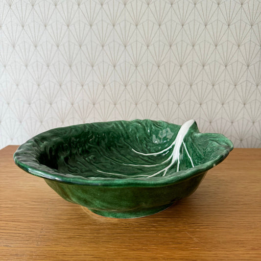 French Green Cabbage Majolica Gerber Prestige Paris fruit bowl 08052415 - Fleamarketfrance