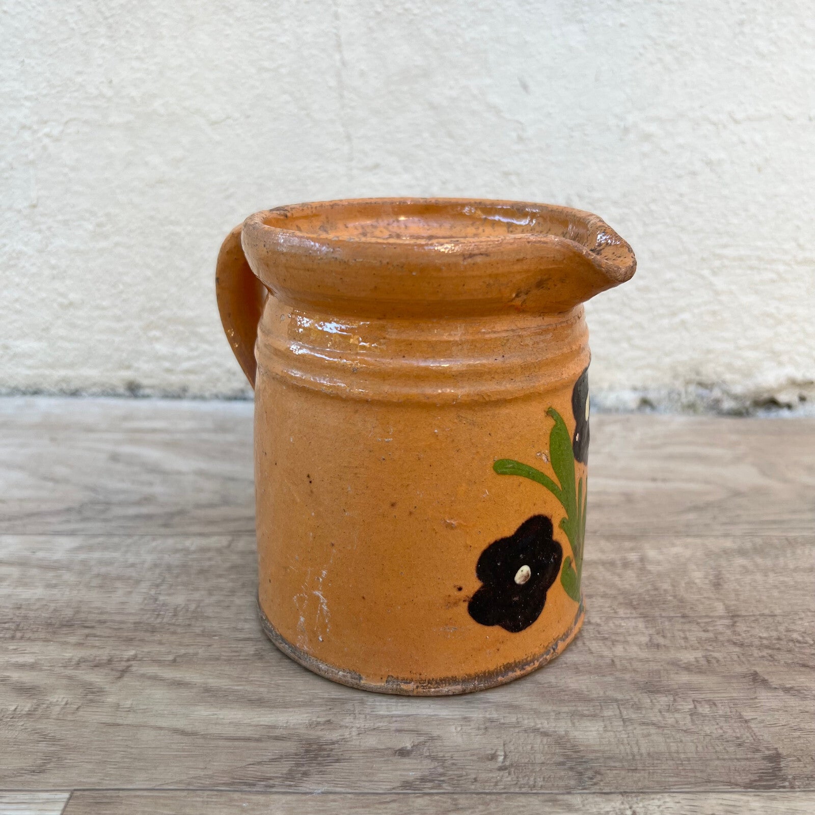 French Pottery Milk Jug Handmade Antique Savoie Terracotta Floral 2905248 Unmarked