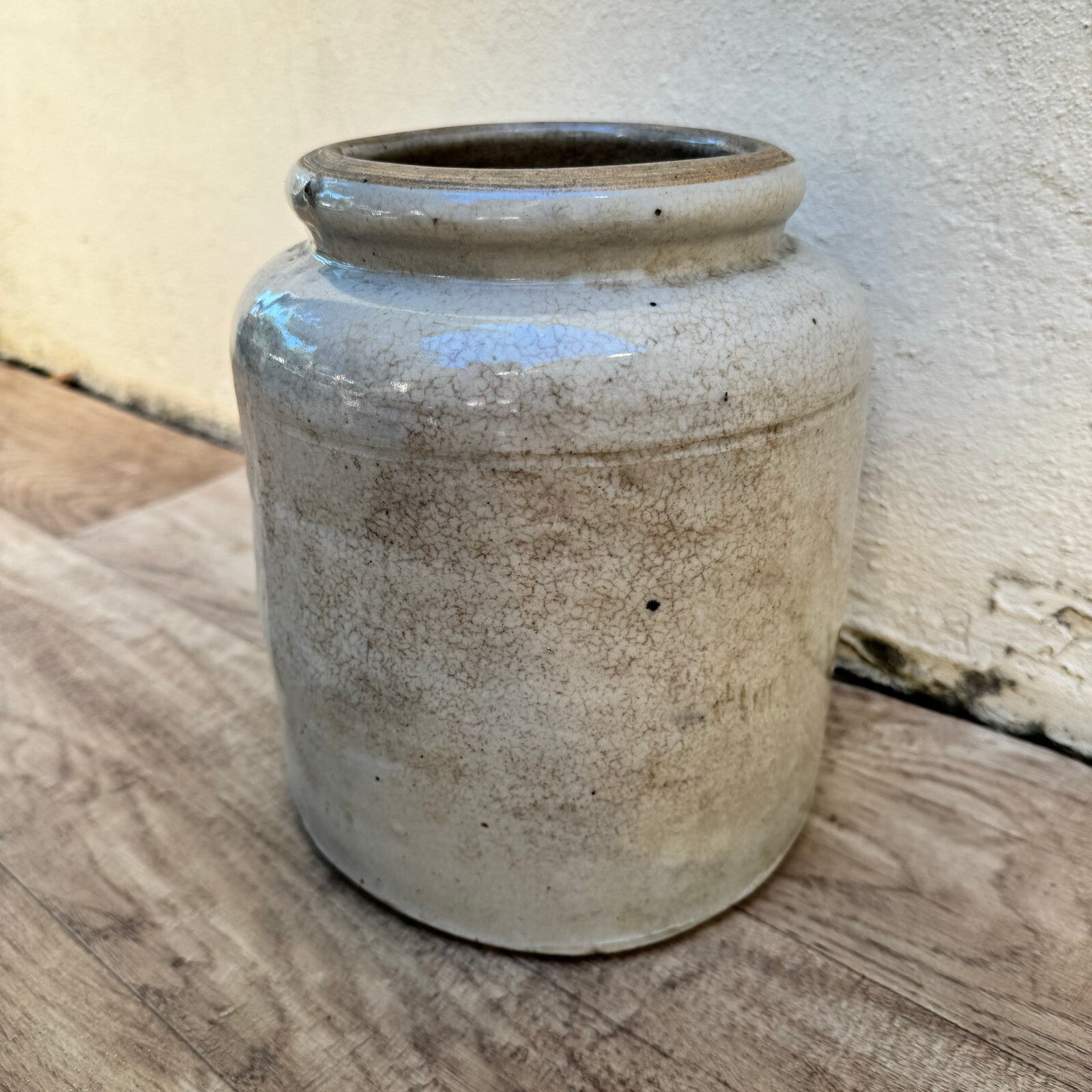 Antique French Confit Pot Grey Stoneware Handmade 8" 1810236 Unmarked