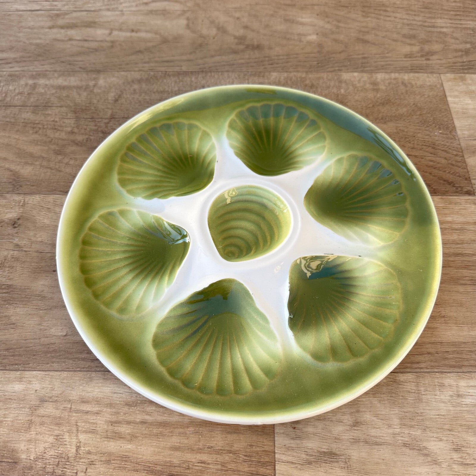 French Faience Oyster Plate Moulin Des Loups Green Vintage 17122210 moulin des loups