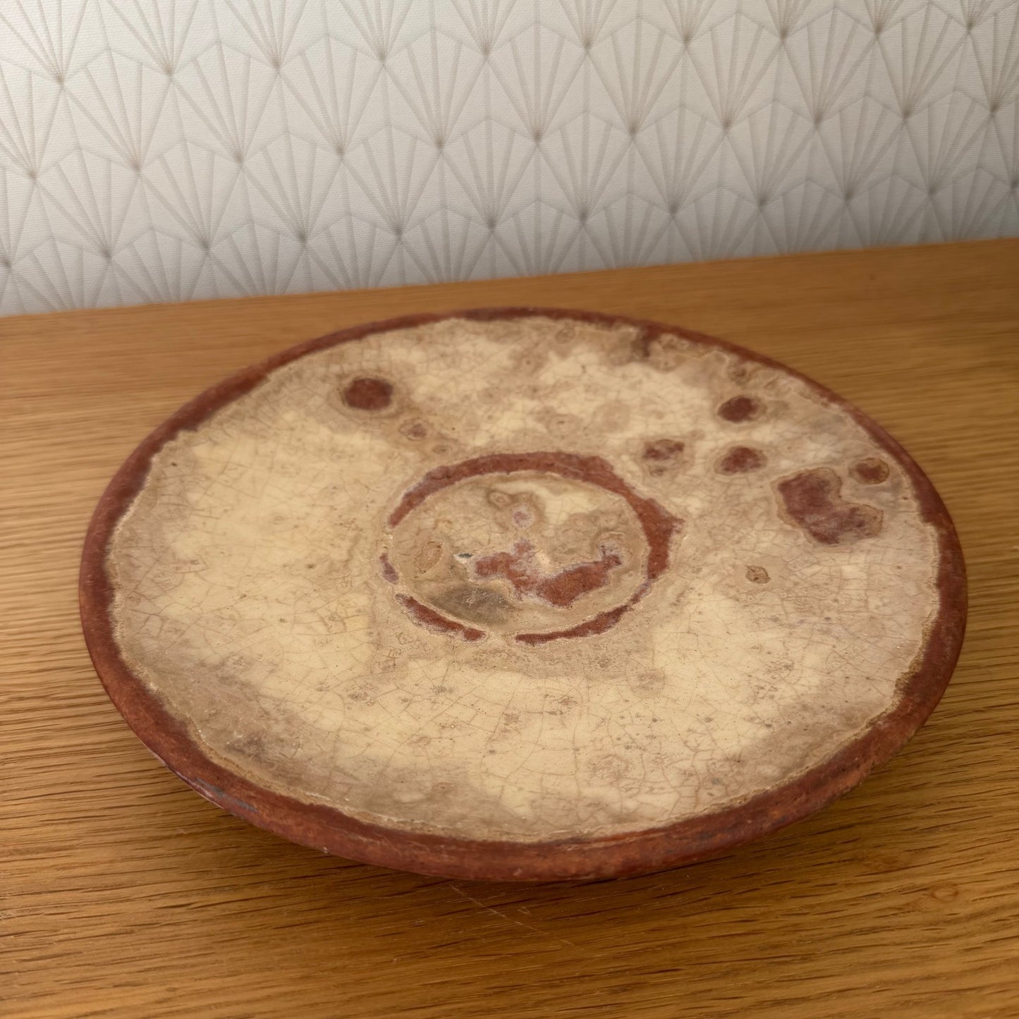 Antique yellow glazed French Pottery Plate omelette turner plate 0111251