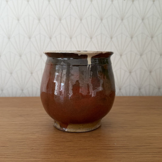 HANDMADE GLAZED BROWN ANTIQUE FRENCH HONEY POT TERRACOTTA 2101263 Unmarked