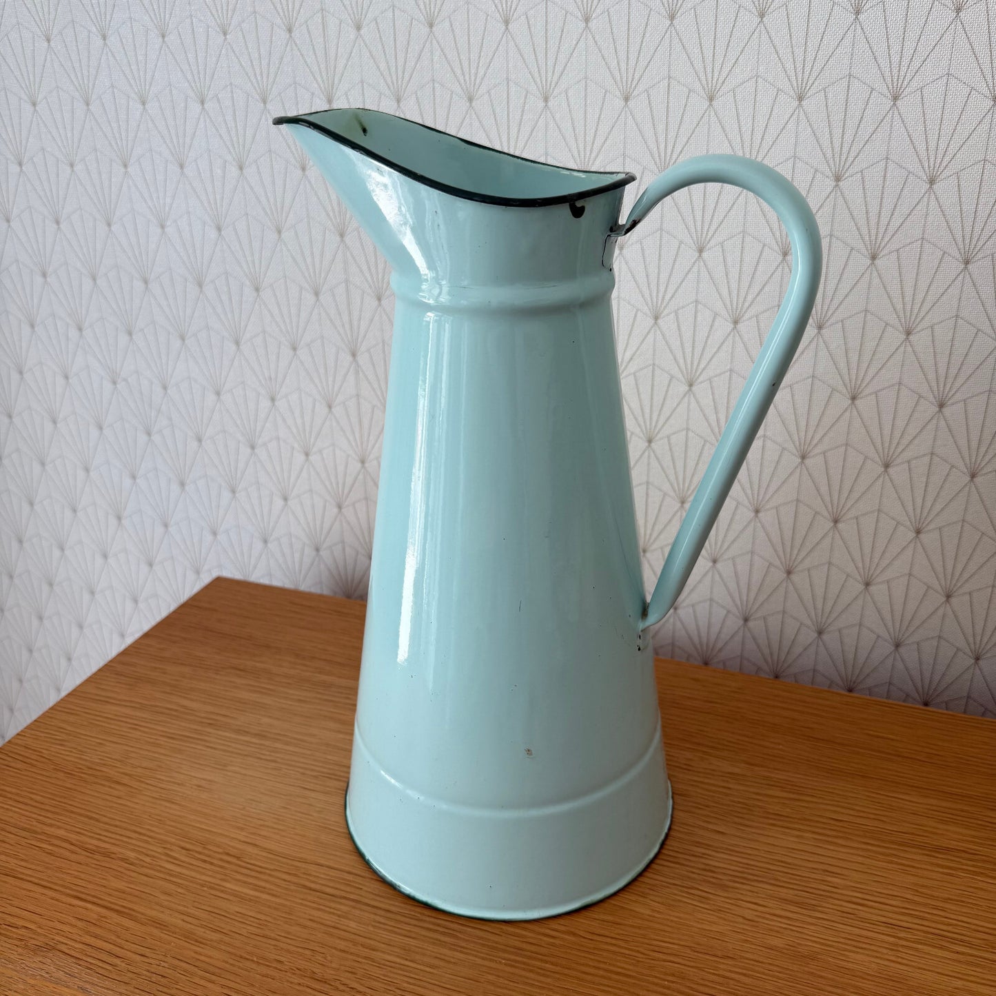 Vintage French Enamel pitcher jug water enameled blue 1206257 Fleamarketfrance