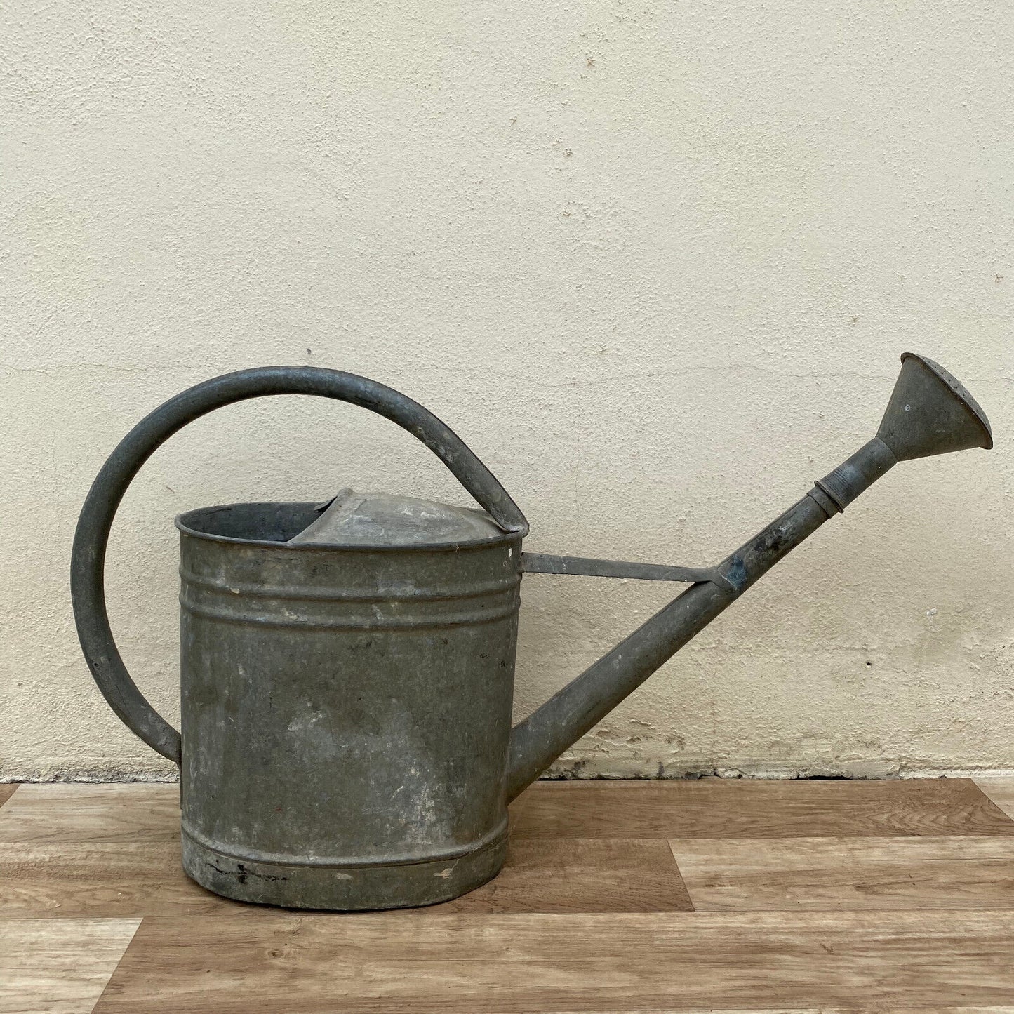 Vintage French Galvanized Zinc Metal Watering Can w/ a Large Loop Handle 0502252 - Fleamarketfrance