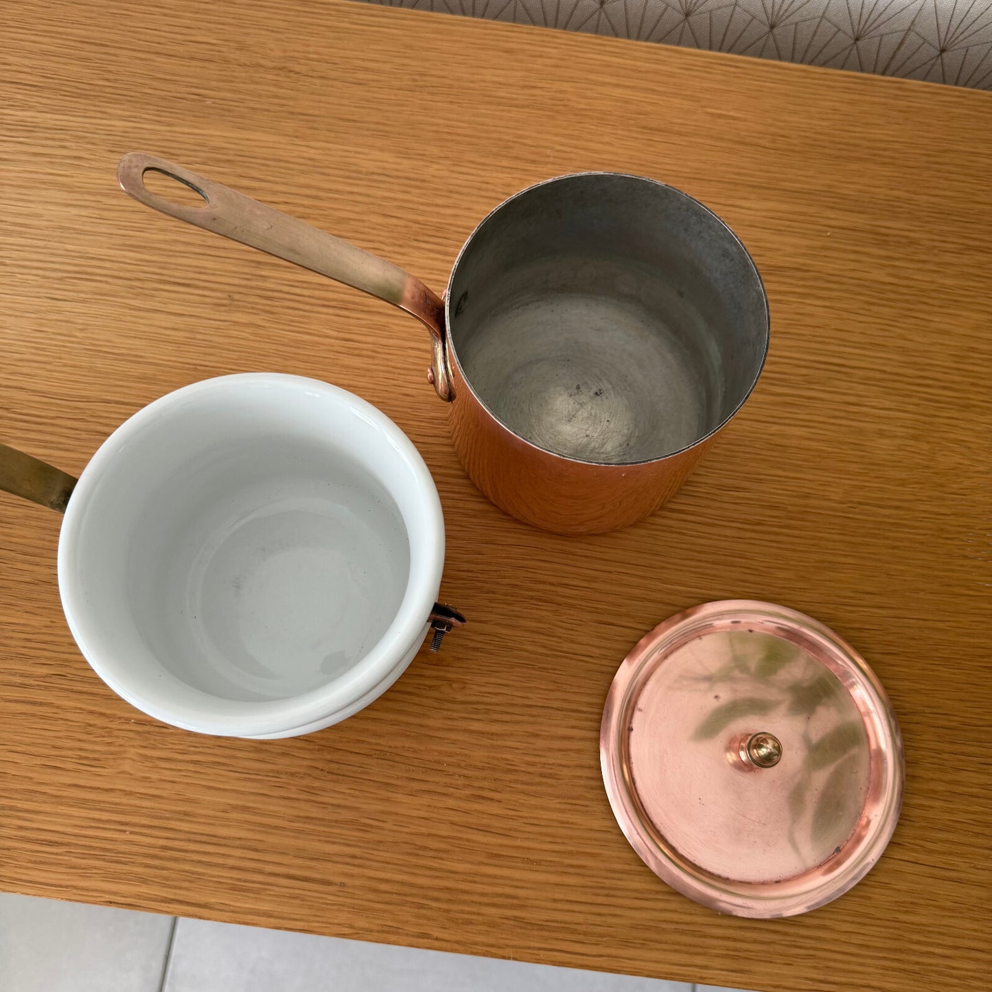 Vintage French Copper & Tin Inside Bain Marie Double Boiler 04062513