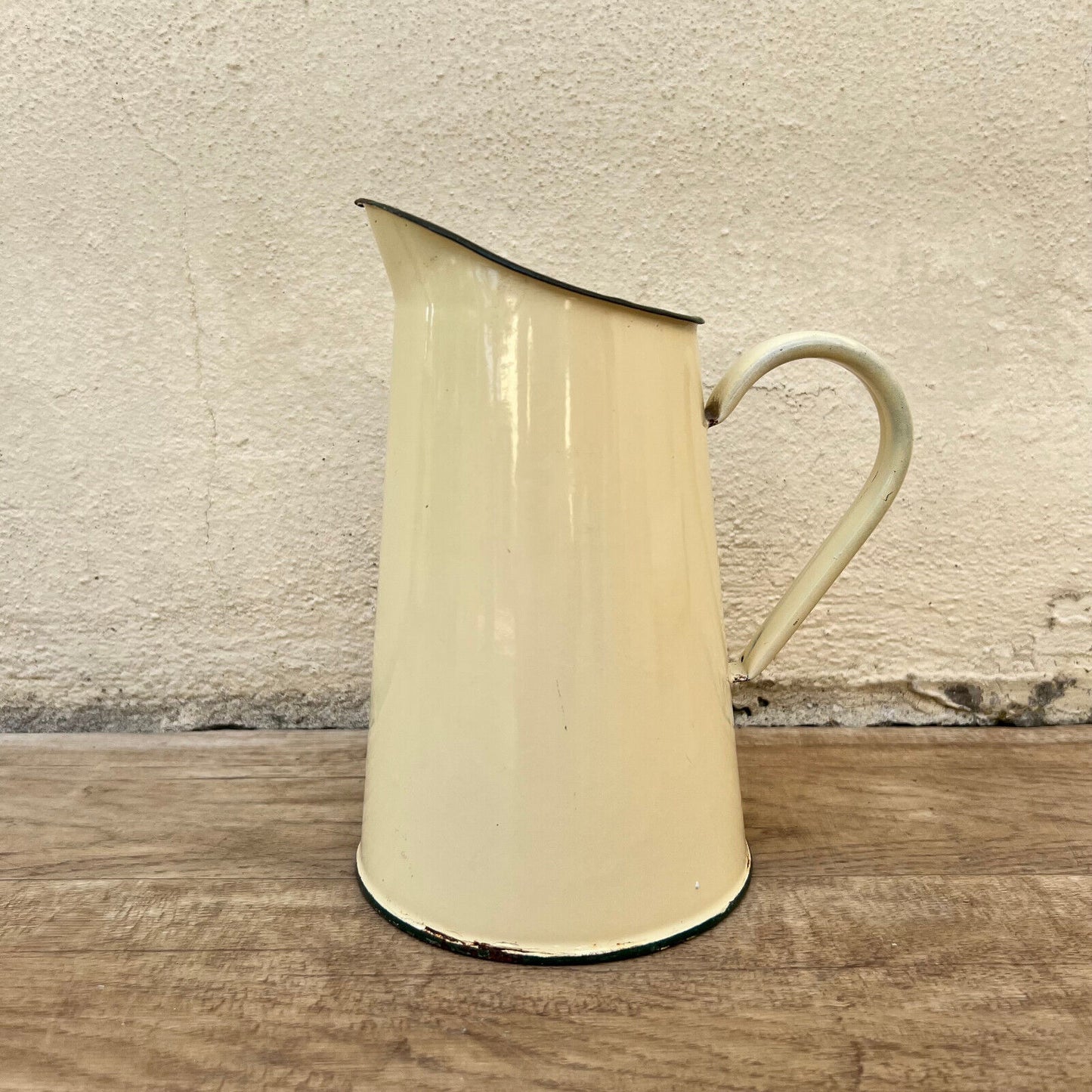 Vintage French Enamel pitcher jug water beige 2605227 - Fleamarketfrance