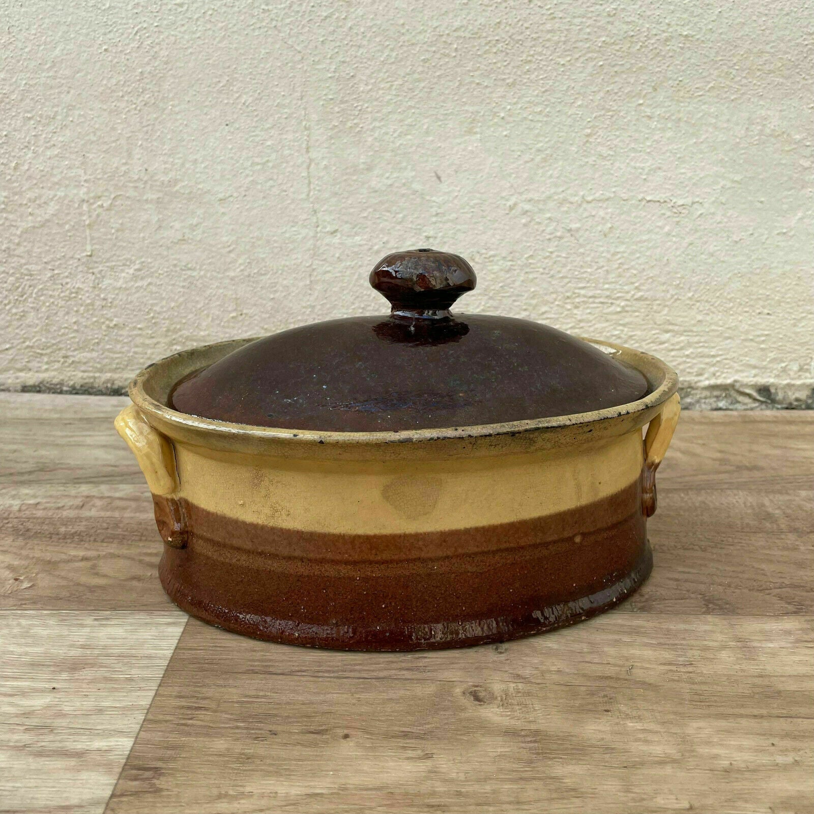 Vintage FRENCH GLAZED LIDDED CLAY TERRINE CIRCA 1930 2110215 - Fleamarketfrance