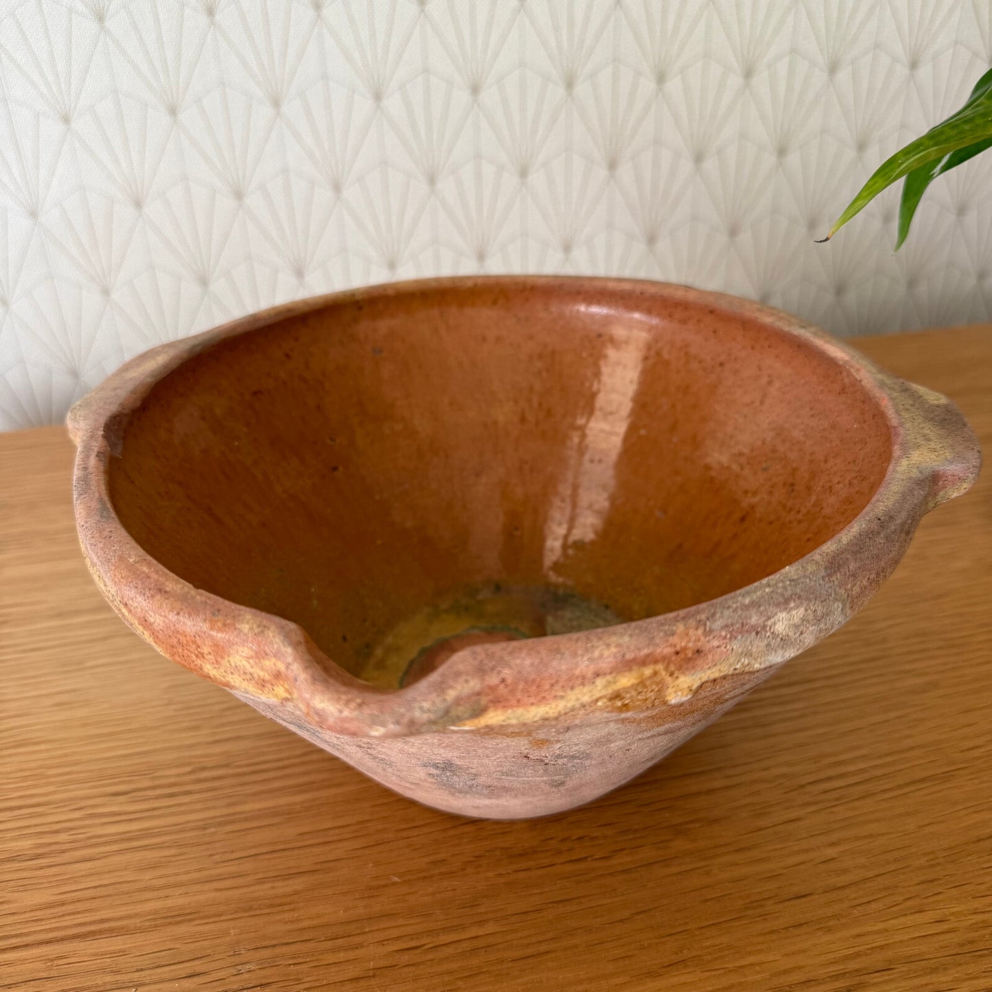 VINTAGE FRENCH GLAZED TERRACOTTA SALAD MIXING BOWL TERRINE TIAN 8 3/4" 2904254