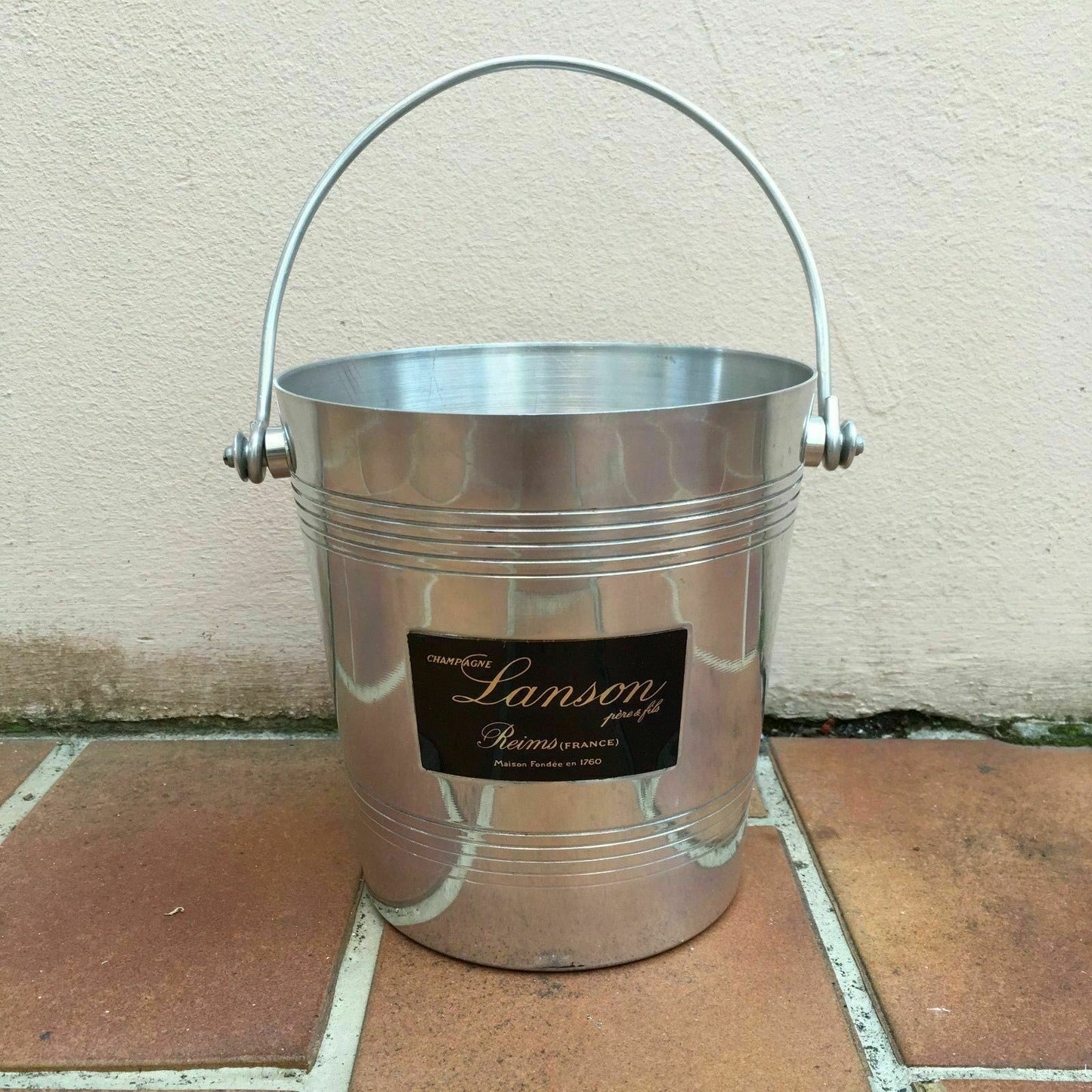 Vintage French Lanson Champagne Ice Bucket Cooler Polished Metal TINY Lanson