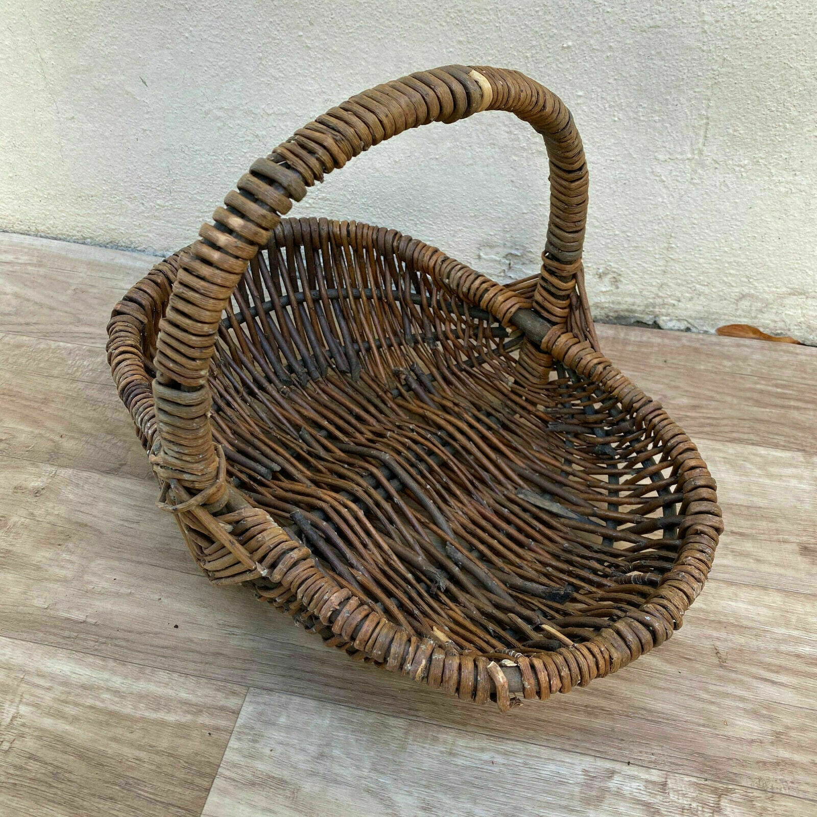 French Wood Basket market fruits Mushrooms Chic Vintage Woven Rattan 3007221 - Fleamarketfrance