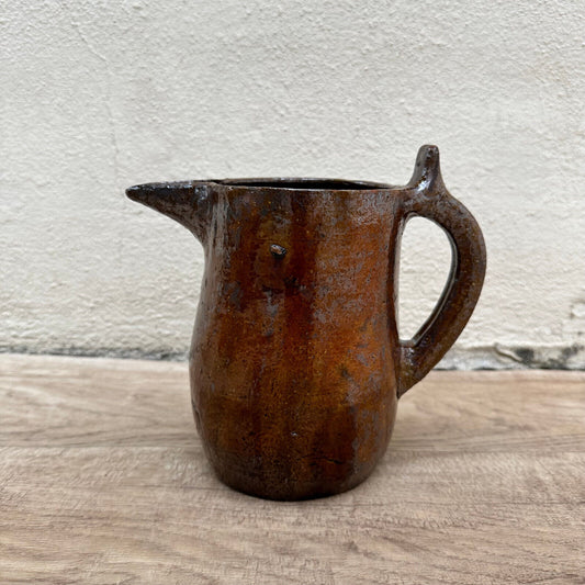 HANDMADE GLAZED BROWN VINTAGE FRENCH PITCHER 1611238 - Fleamarketfrance